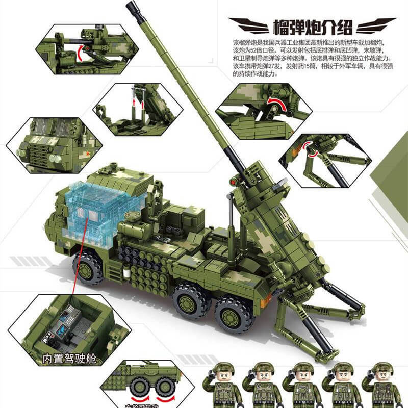 PANLOS 639003 SH 15X Vehicle Mounted Howitzer Building Blocks - Military Model Kit for Adults & Teens - Perfect for Collectors, DIY Projects & War Game Scenes