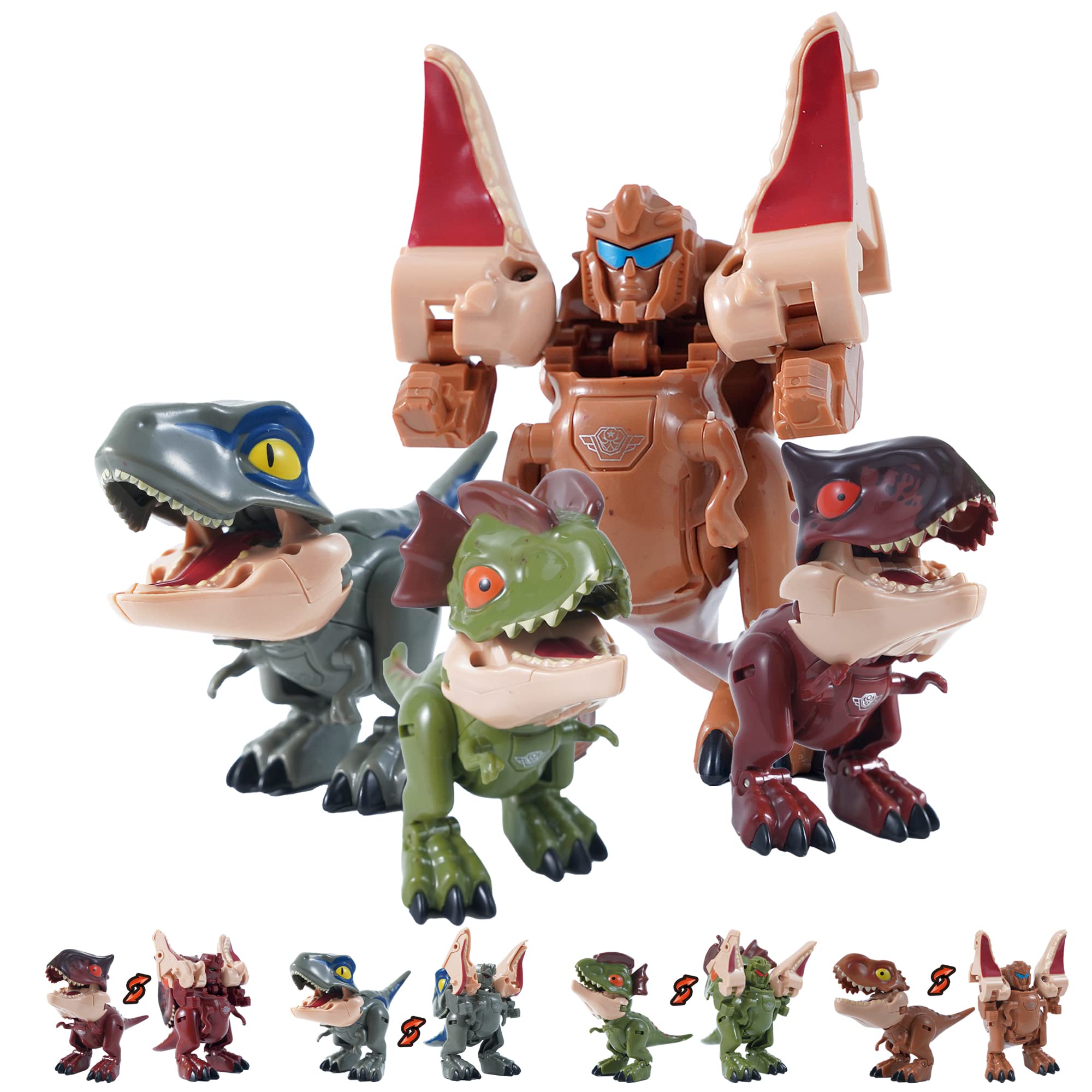 2 in 1 Small Dinosaur Transforming Robot Toys - 4 Pack Dinosaur Action Figures Convertible to Robots - STEM Educational Toys for Kids Ages 3+ - Perfect for Birthday Gifts, Party Favors & Pretend Play