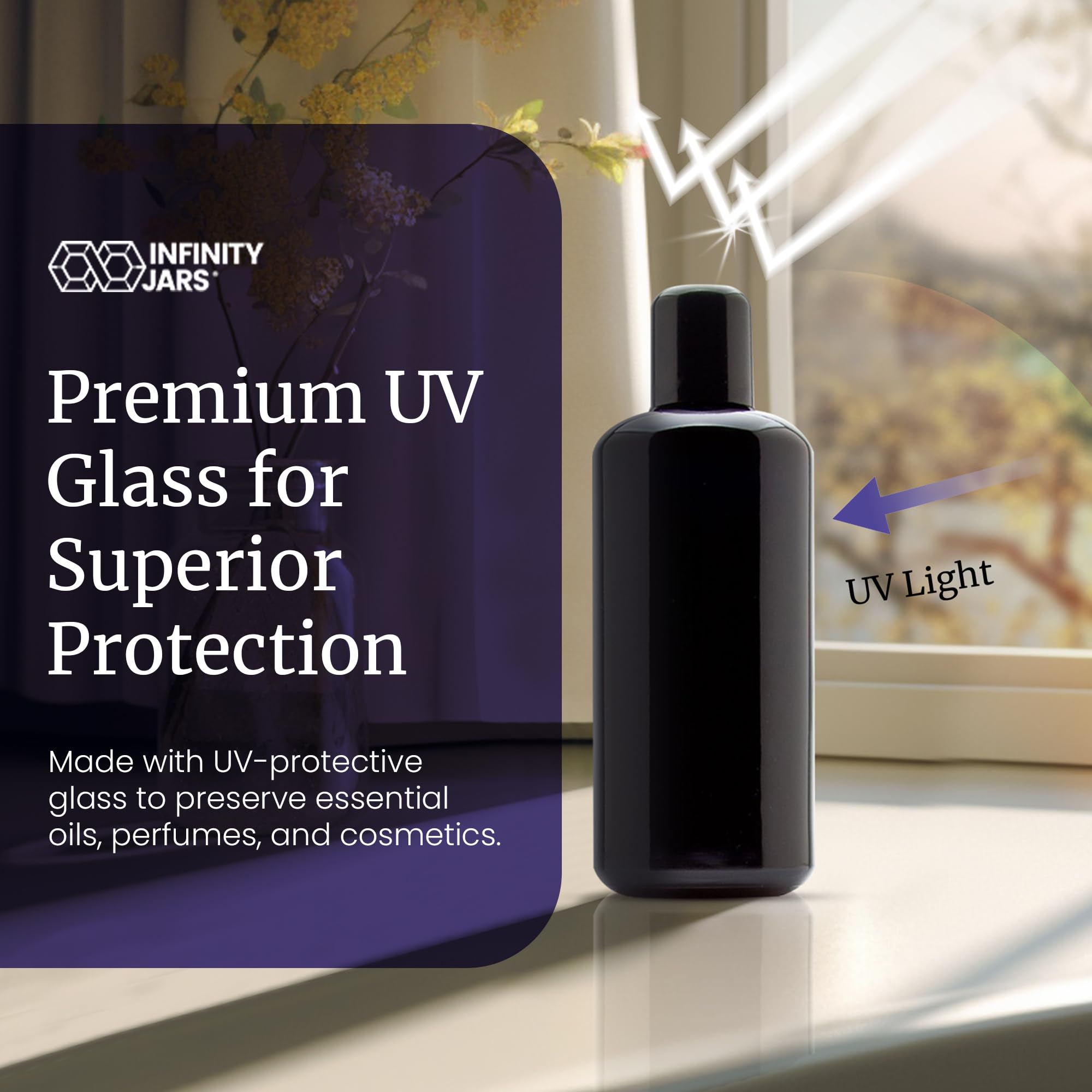 Premium Black UV Glass Bottles 6.7oz (200ml) - 3-Pack Airtight Screw-Top Containers for Oil, Coffee, Spices & Perfumes | Miron Infinity Jars with Easy-Pour Neck | Perfect for Kitchen Pantry, Bathroom Storage & DIY Essential Oil Blends