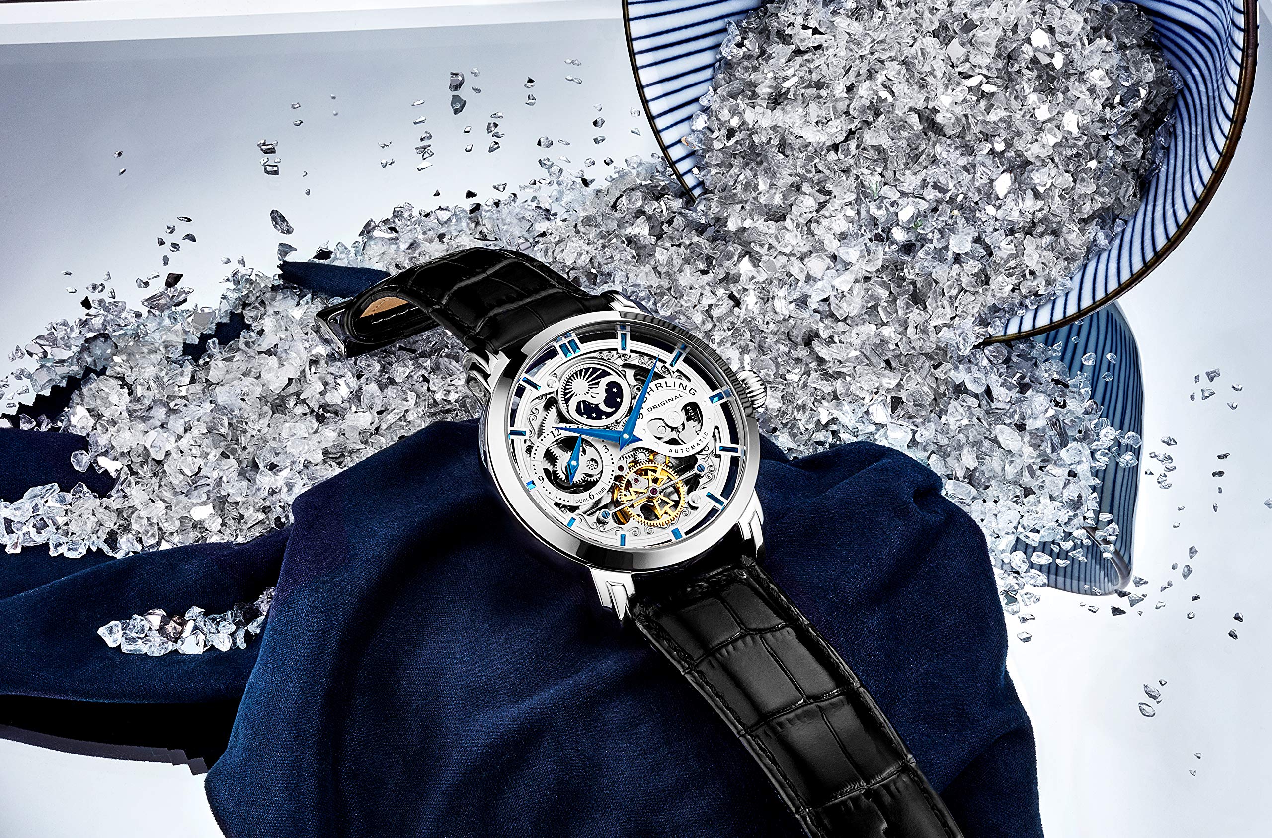 Stuhrling Original Legacy Men's Automatic Watch - 46mm Stainless Steel Case, Genuine Leather Strap, Black Dial | Perfect for Business, Formal & Casual Wear
