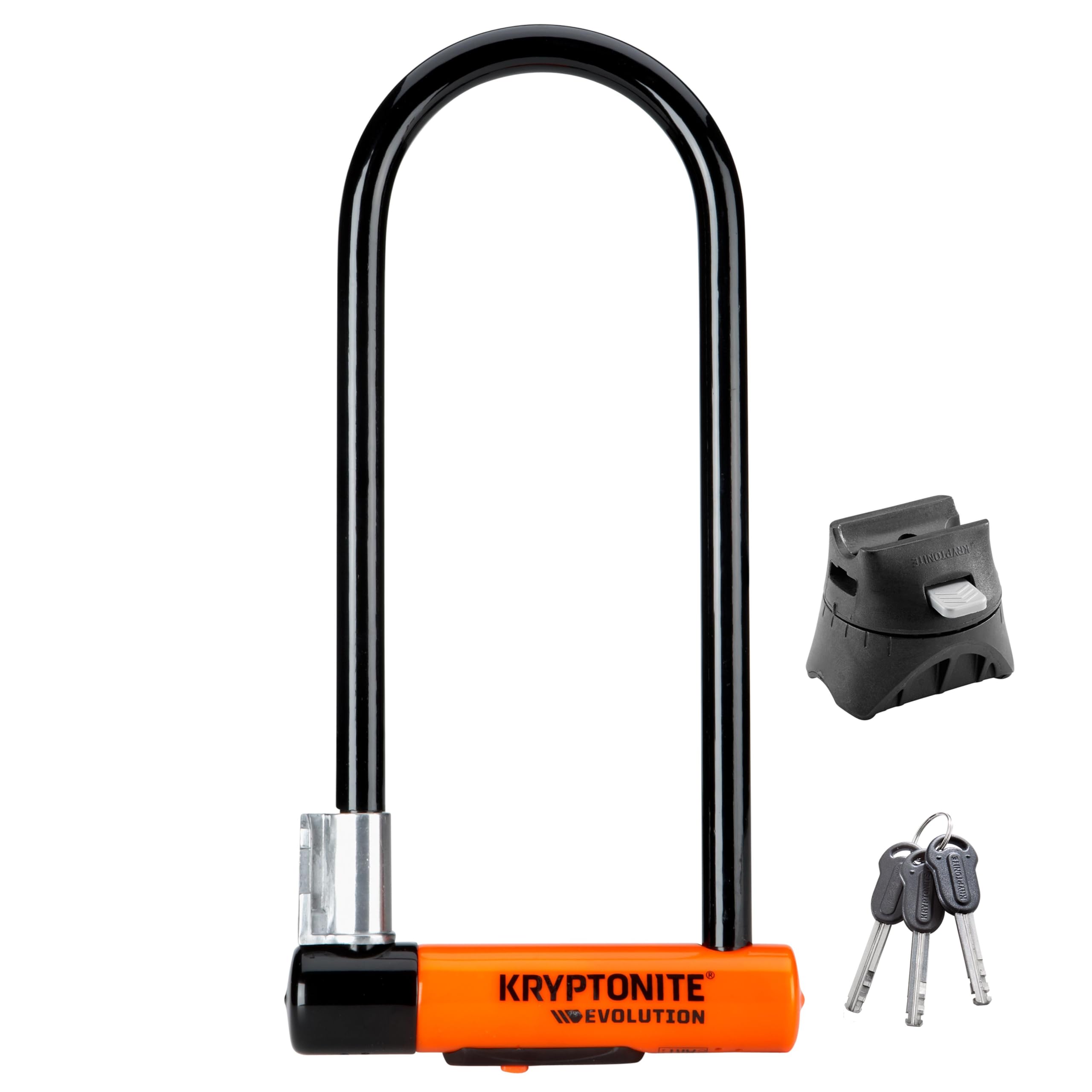 Kryptonite Evolution Long Shackle Bike U-Lock - 14mm Heavy Duty Anti-Theft Bicycle & Scooter Security Lock with Mounting Bracket & Keys - High Security for Urban Commuting, Campus, and Outdoor Cycling - Black