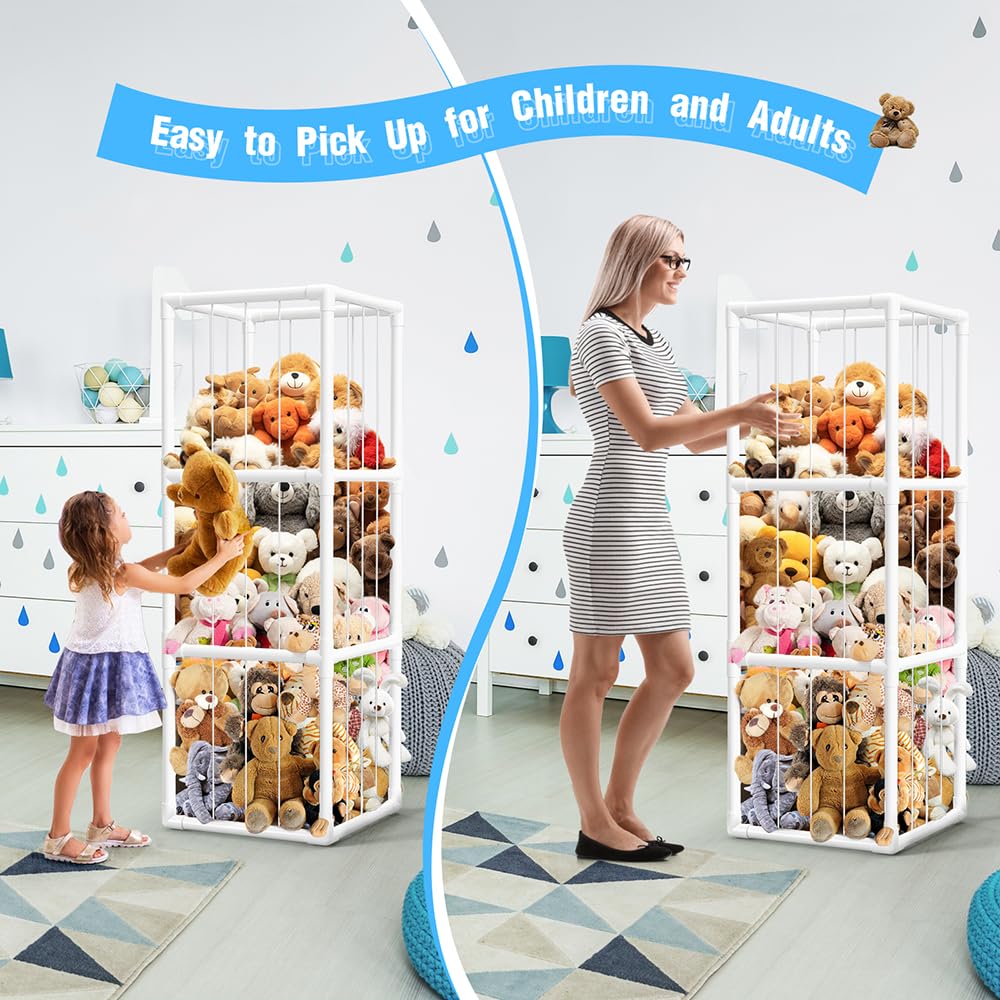 Flymer Plush Toy Organizer with Elastic Bands - Soft Animal Zoo Storage for Kids & Toddlers - Perfect for Nursery, Playroom, and Bedroom Organization