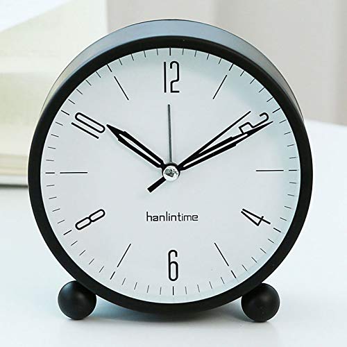 Adela 4 Inch Silent Analog Alarm Clock with Night Light - No Ticking, Super Quiet for Bedroom, Office, or Nursery - Perfect for Light Sleepers & Kids (Black)