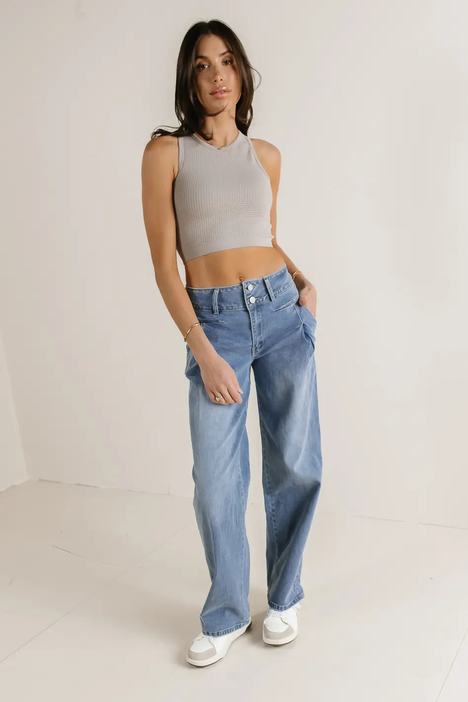 Ines Waffle Knit Tank Top for Women - Soft Grey Cotton Blend Sleeveless Shirt | Perfect for Summer, Layering & Casual Outfits