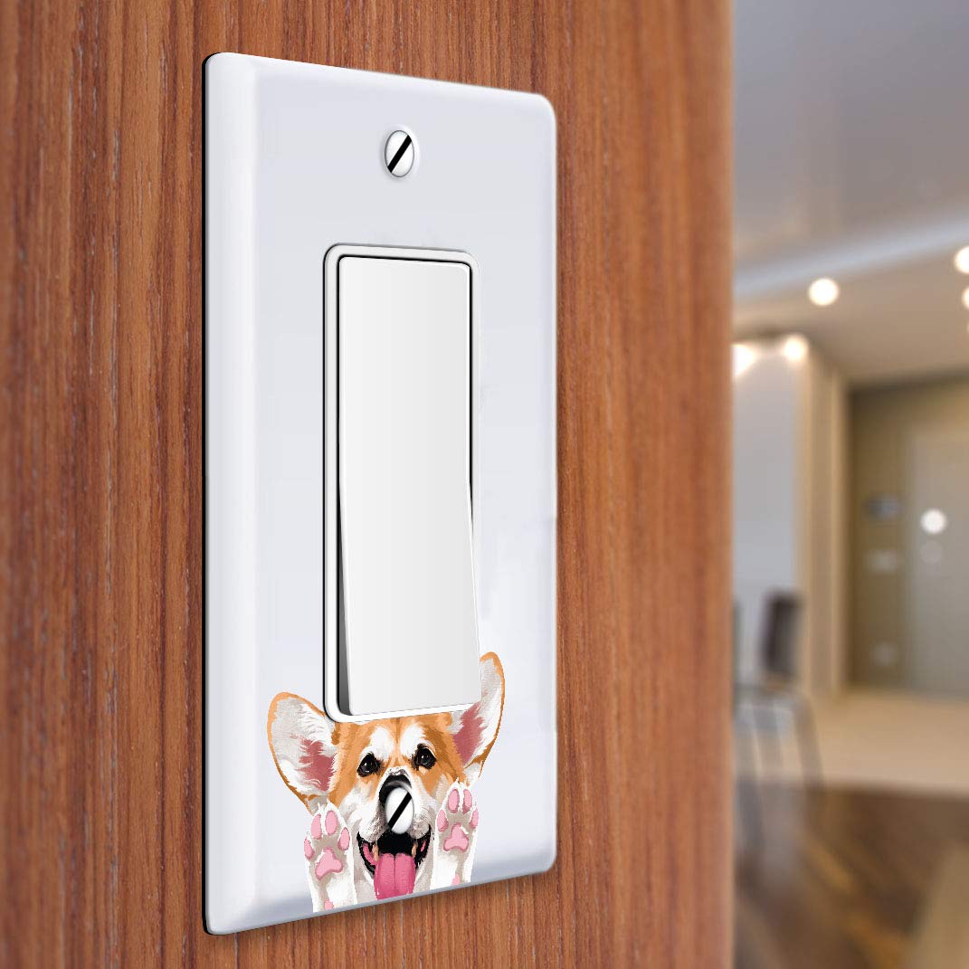 WIRESTER Single Gang Decorator Light Switch Plate Cover - Red Pembroke Welsh Corgi Dog Design | Decorative Wall Plate for Home, Office & Pet Lover Rooms