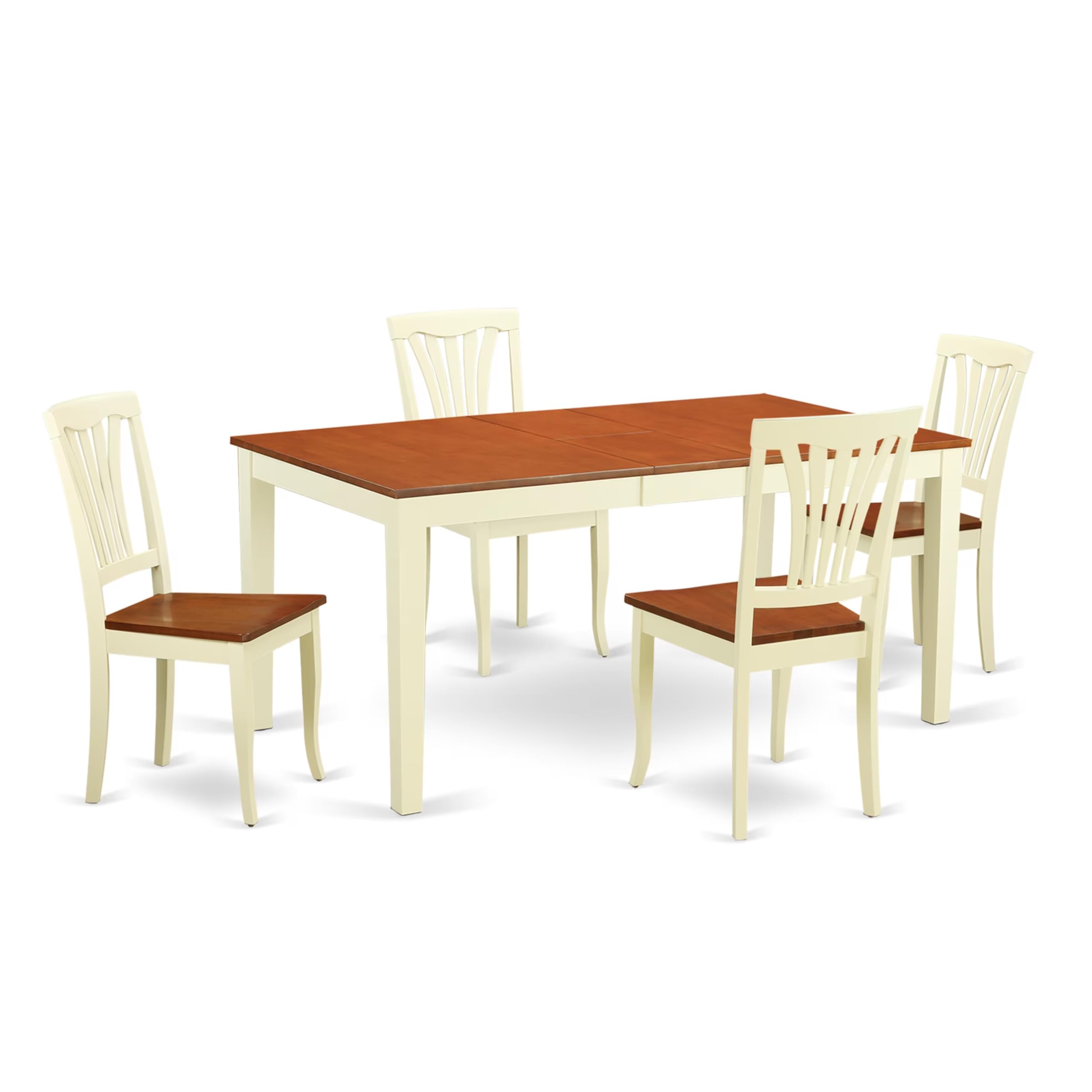 East West Furniture NIAV5-WHI-W 5-Piece Dinette Set for 4 - Rectangle Dining Table with Butterfly Leaf & 4 Kitchen Chairs, 36x66 Inch, Buttermilk & Cherry - Perfect for Small Kitchens, Breakfast Nooks & Cozy Dining Spaces