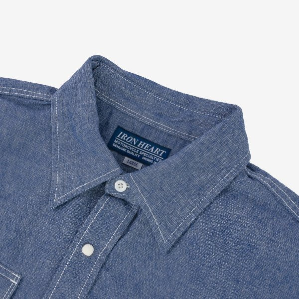 Iron Heart IHSH-13 10oz Selvedge Chambray Western Shirt - Premium Denim Work Shirt for Men in Classic Blue | Ranch Work, Casual Wear & Outdoor Adventures