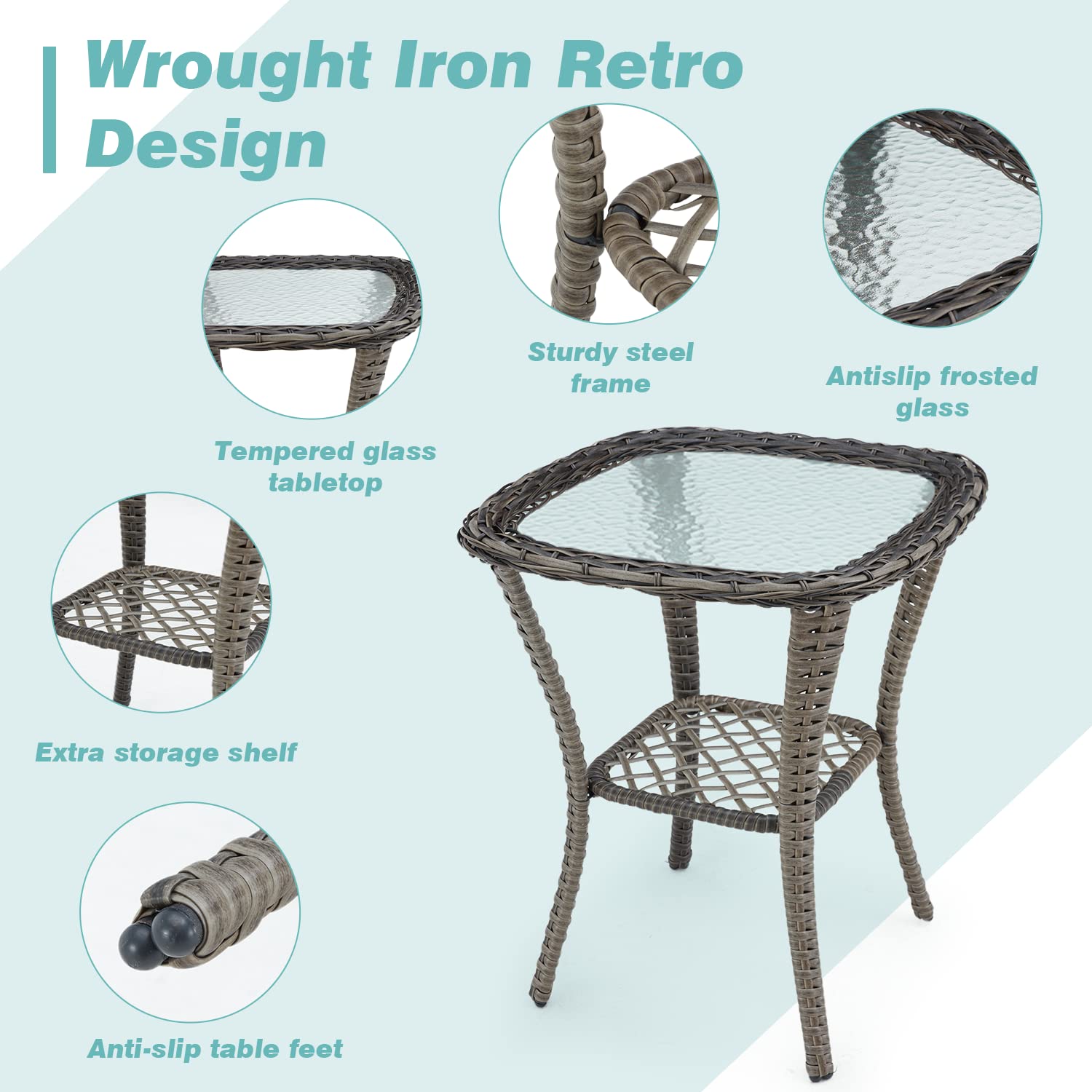 EROMMY 3-Piece Outdoor Swivel Rocking Chair Set with 360° Rotation, Thickened Cushions & Glass Coffee Table - Patio Conversation Furniture for Backyard, Garden or Poolside (Blue)