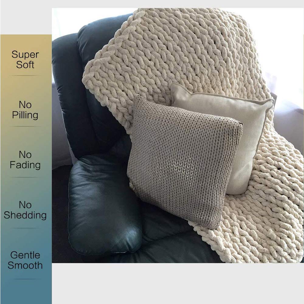 Soft Handwoven Chenille Weighted Blanket - 80x100cm Cozy Knit Throw for Bed, Sofa & Chair | Warm Home Decor, Yoga Mat Cover | Chunky Knit Blanket in White
