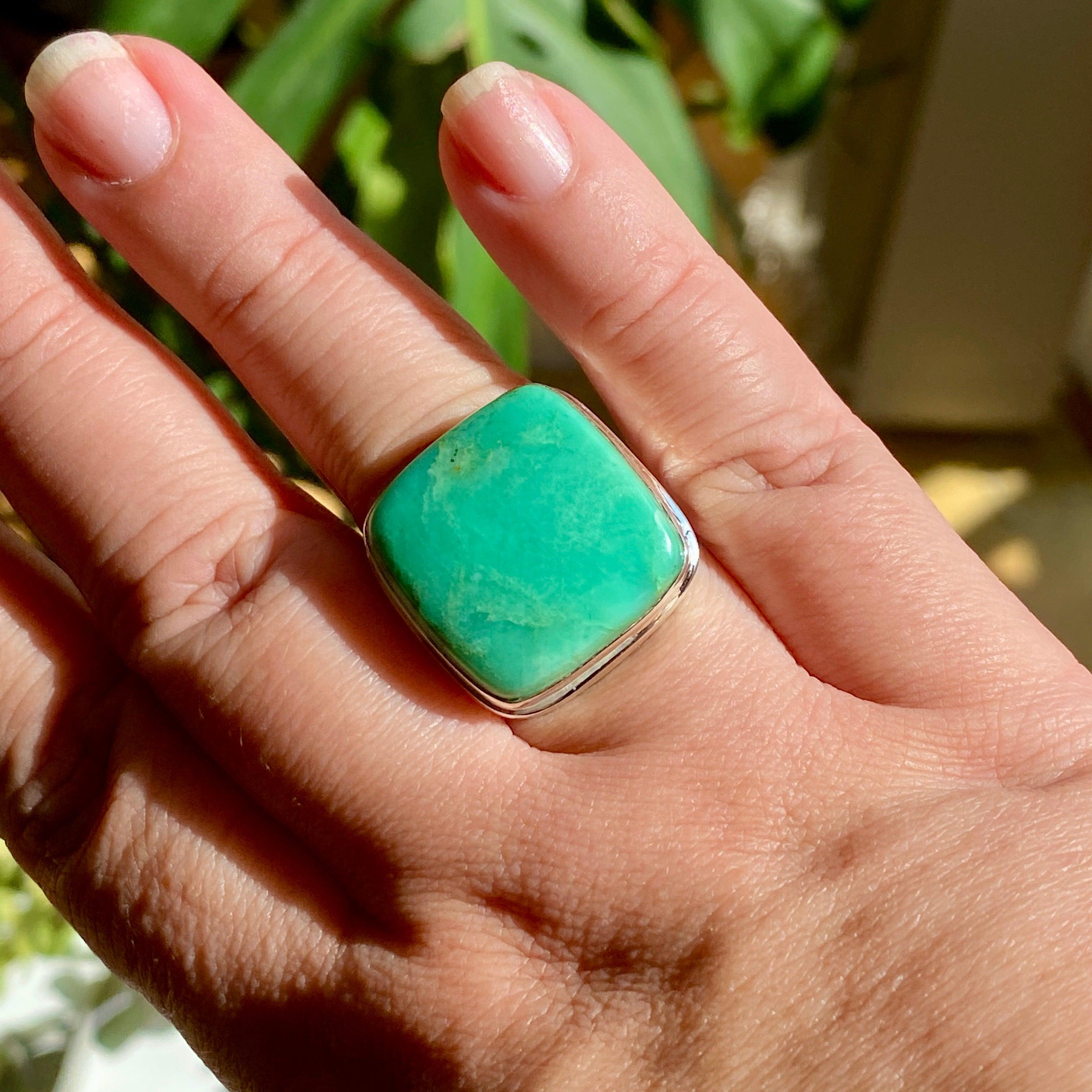 Chrysoprase Square Ring Size 10 - KRGJ2140 | Elegant Green Gemstone Jewelry for Women, Perfect for Weddings, Parties & Everyday Wear