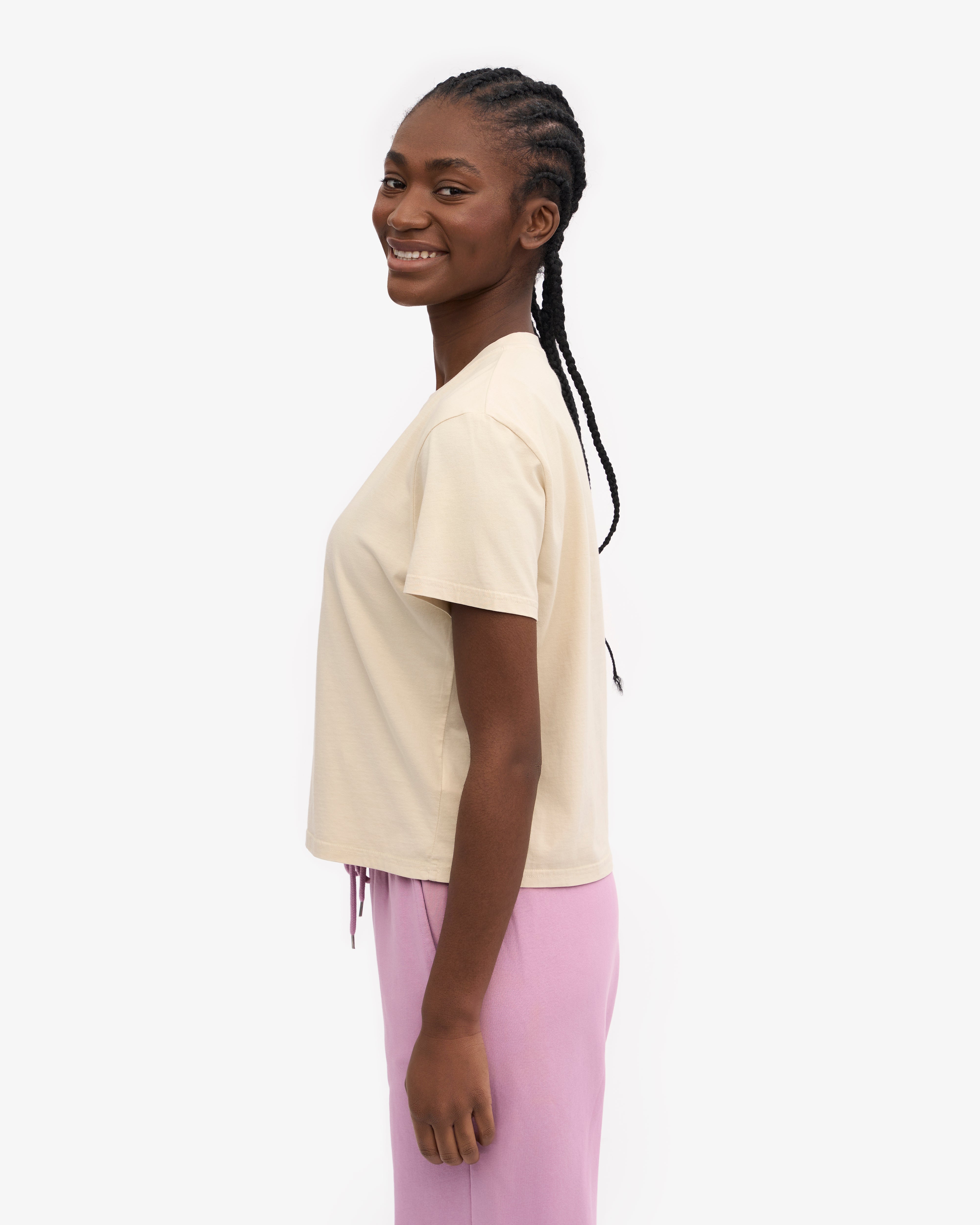 Organic Boxy Crop Tee - Soft Cotton Women's T-Shirt in Ivory White | Casual Streetwear & Summer Outfit Essential