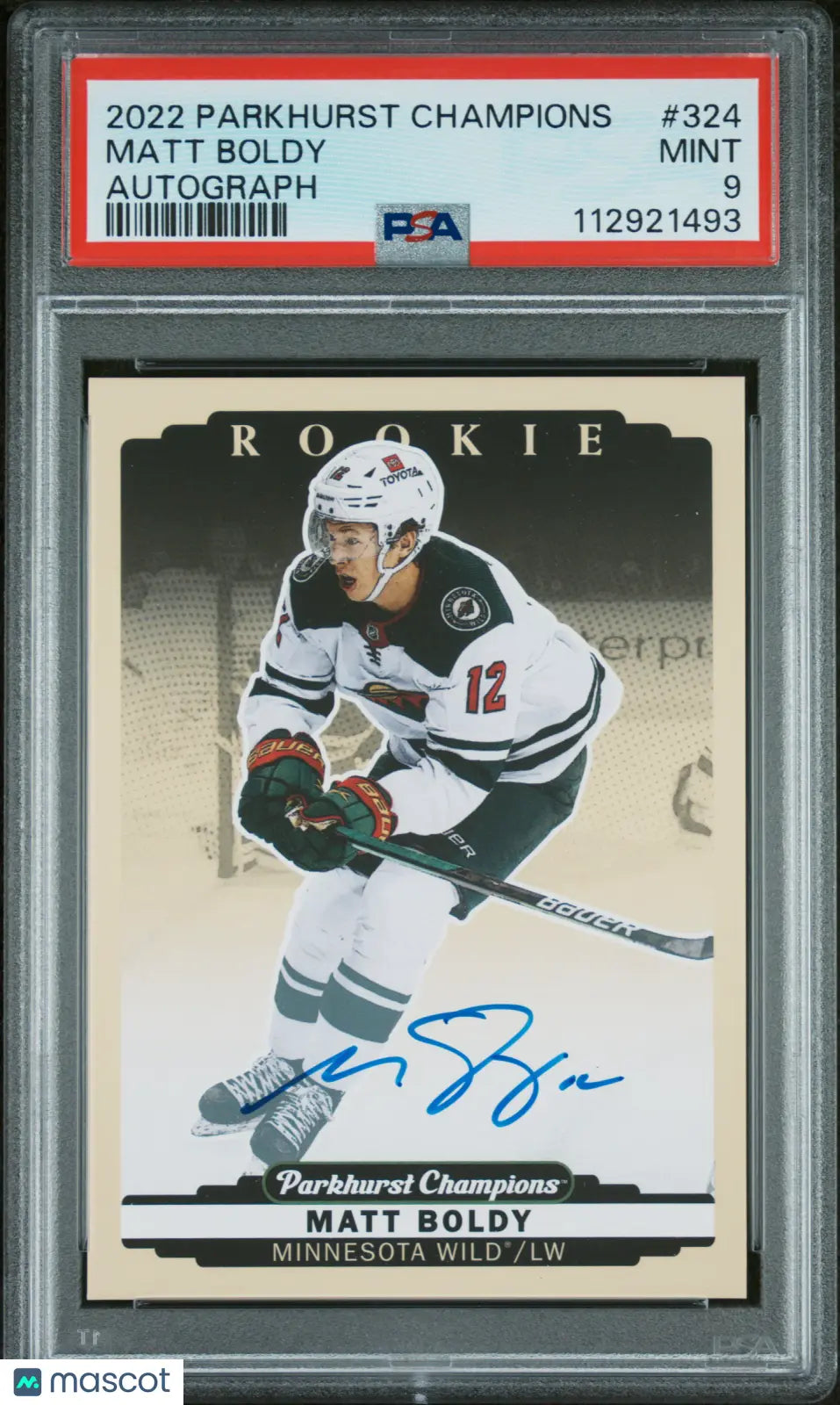 2022 UD Parkhurst Champions Matt Boldy Rookie Autograph Card PSA 9 - Hockey Collectible for Fans & Investors - Perfect for Display, Trading, and Memorabilia Collections