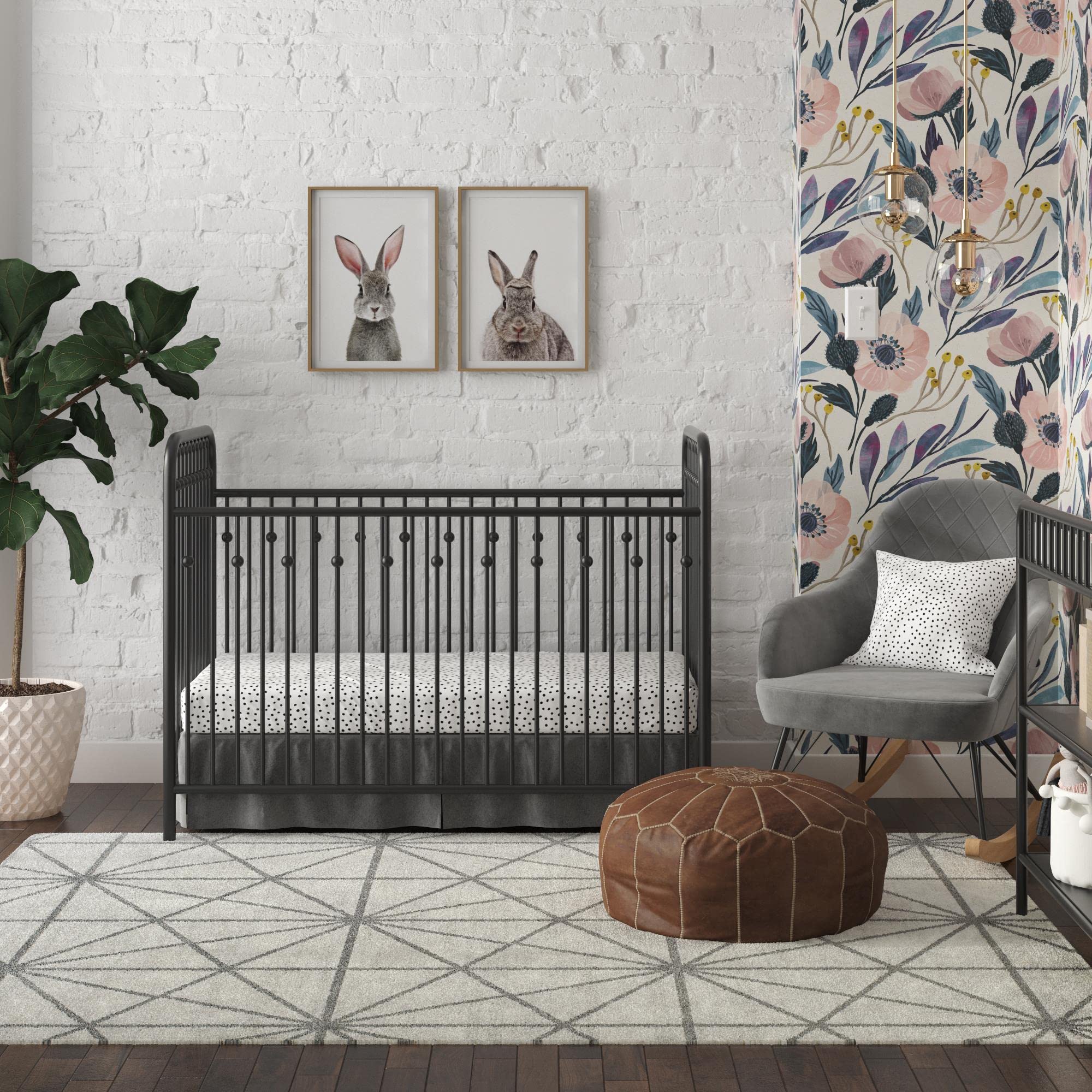 Little Seeds Monarch Hill Ivy Metal Baby Crib - Black | Modern Nursery Furniture for Newborns & Toddlers | Safe & Stylish Crib for Baby's Bedroom or Daycare