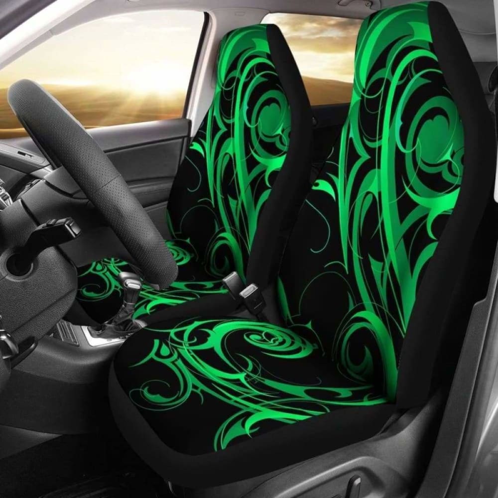 Black & Neon Green Tribal Swirls Car Seat Covers - Universal Fit for Cars, Trucks & SUVs - Stylish & Durable Protection for Road Trips & Daily Commutes