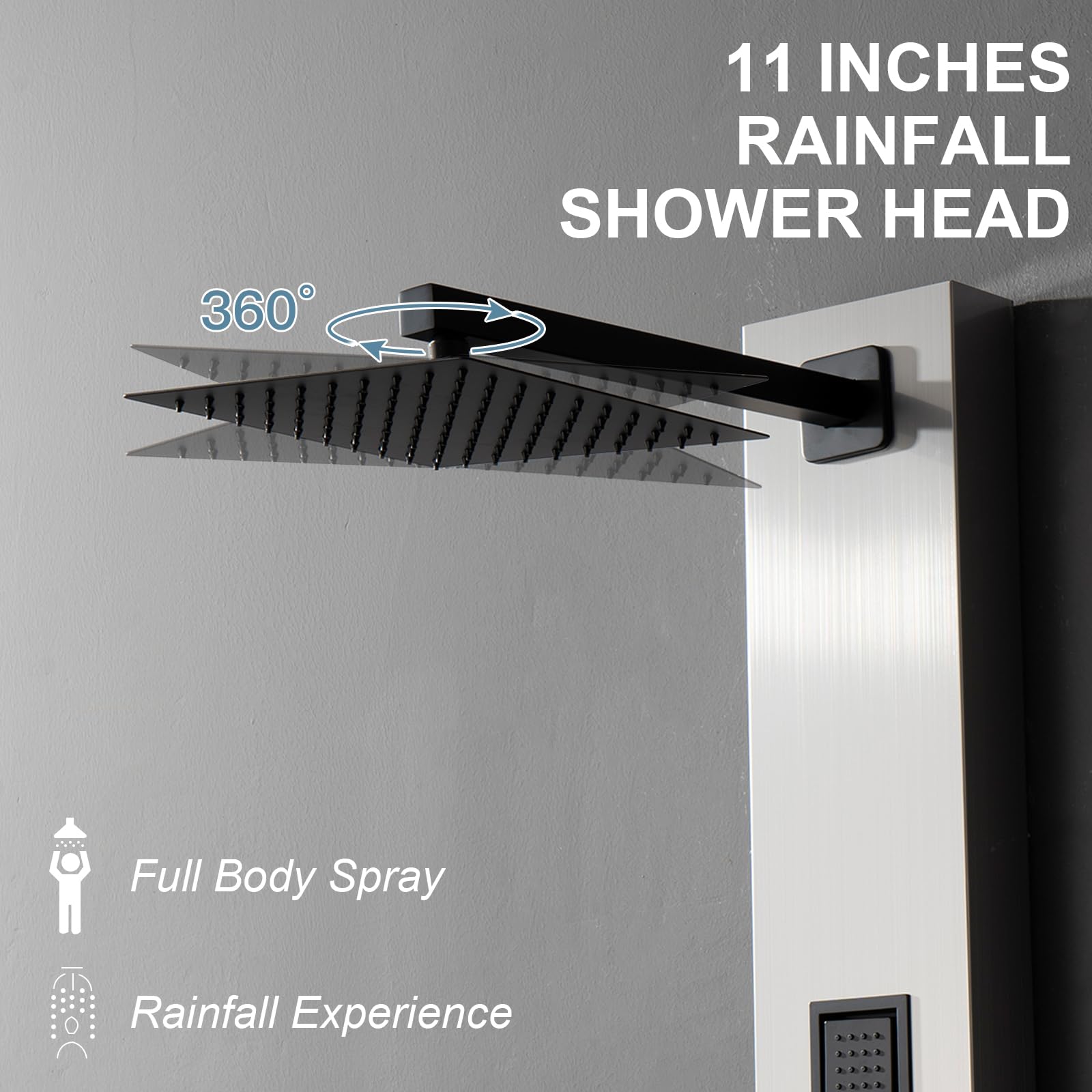 Homevacious Stainless Steel Shower Panel Tower System - Wall-Mounted Rainfall Shower Head with 4 Massage Jets, Tub Spout & Handheld Shower in Brushed Nickel | Luxury Bathroom Upgrade for Spa-Like Experience