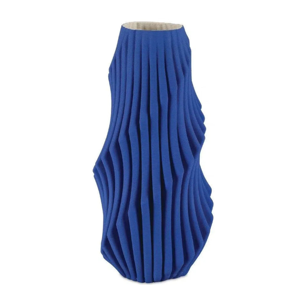 13.75 Inch Blue Porcelain Pleated Vase - Elegant Home Decor for Living Room, Dining Table, or Wedding Centerpiece