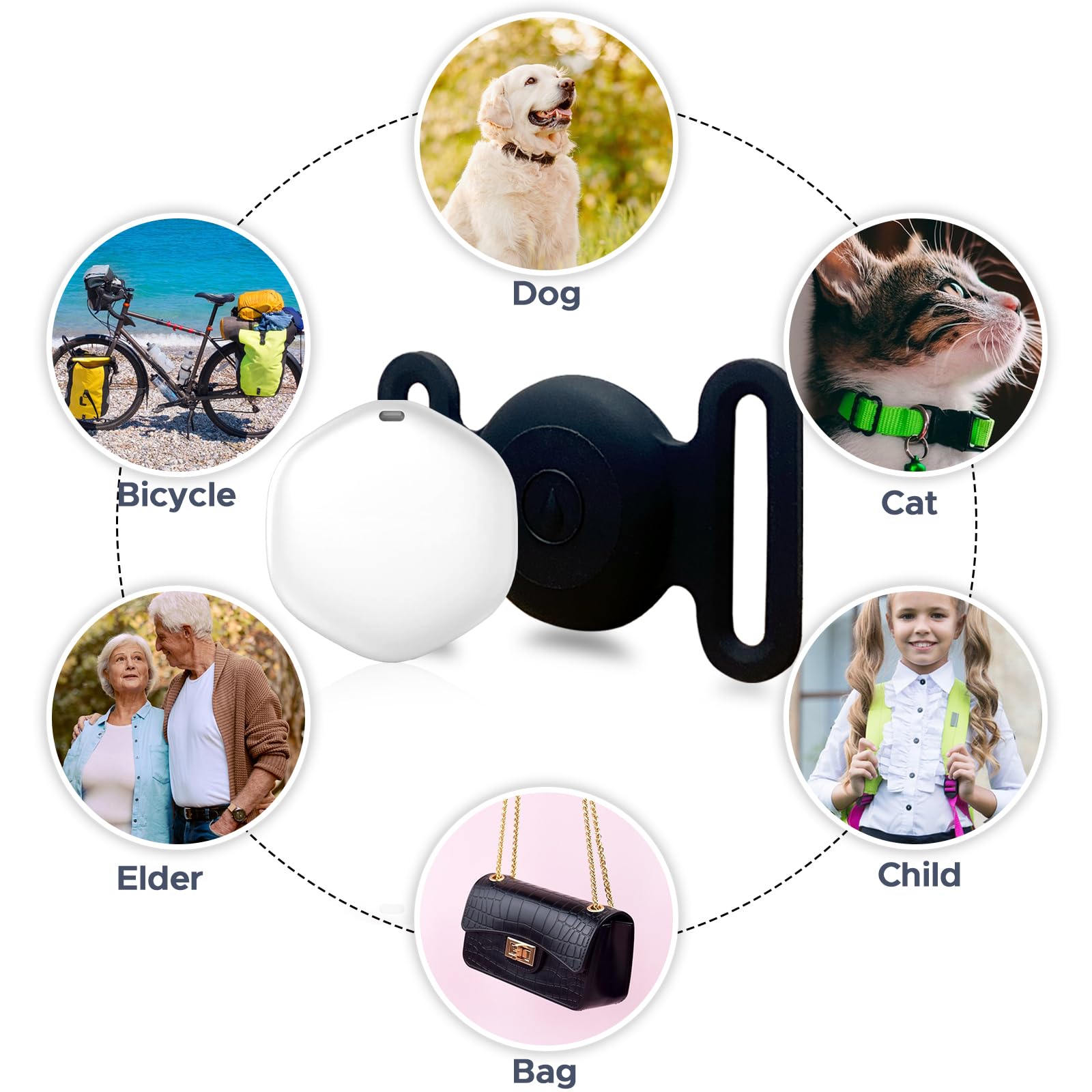 Mini GPS Pet Tracker for Dogs & Kids - IPX8 Waterproof, No Monthly Fee, Works with Apple Find My (iOS) - Smart Dog Locator with Silicone Cover for Outdoor Adventures & Travel Safety