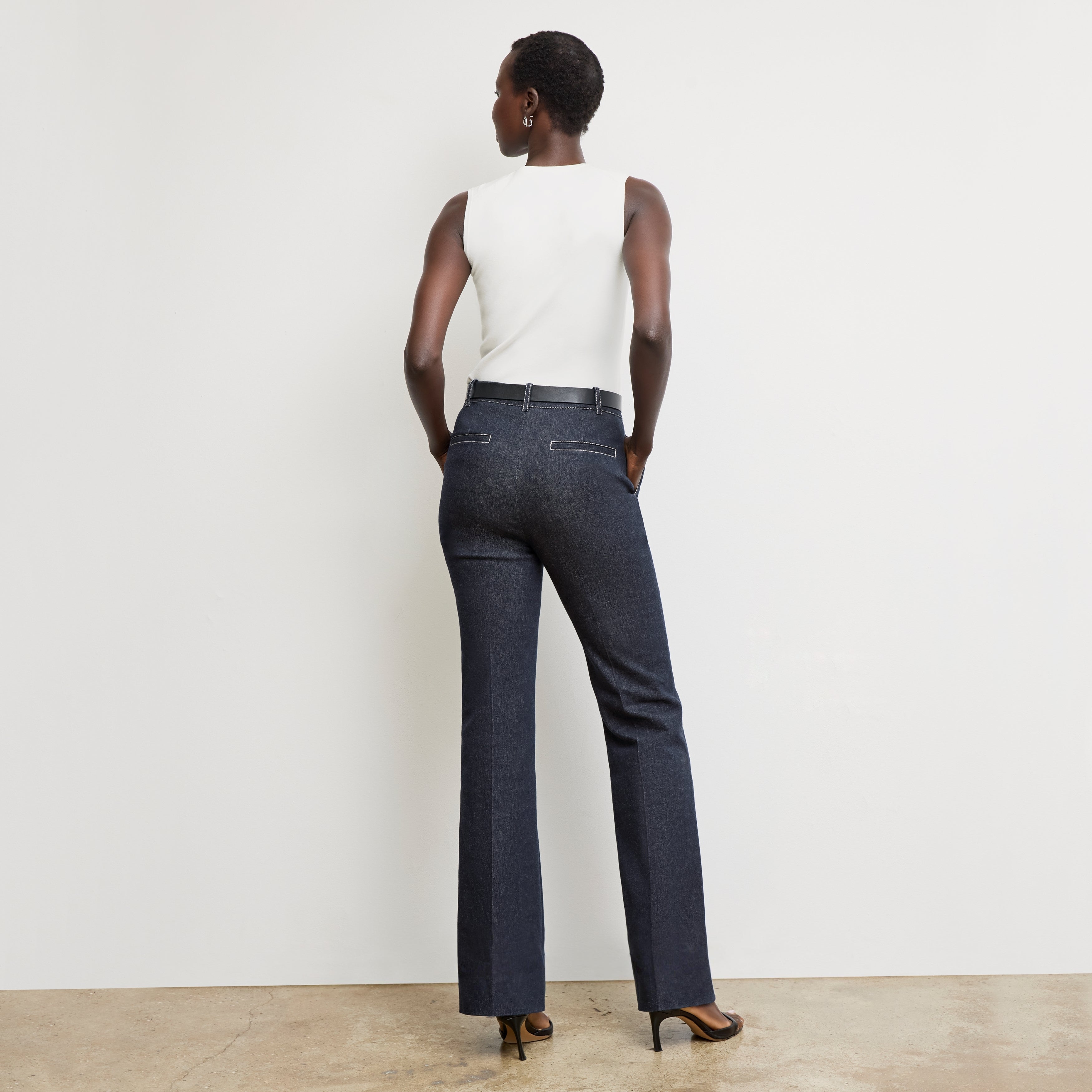 Vintage '70s Rowe Stretch Denim Jeans in Midnight Wash - Retro High Waisted Flare Pants for Women, Perfect for Casual Outfits & 70s Theme Parties