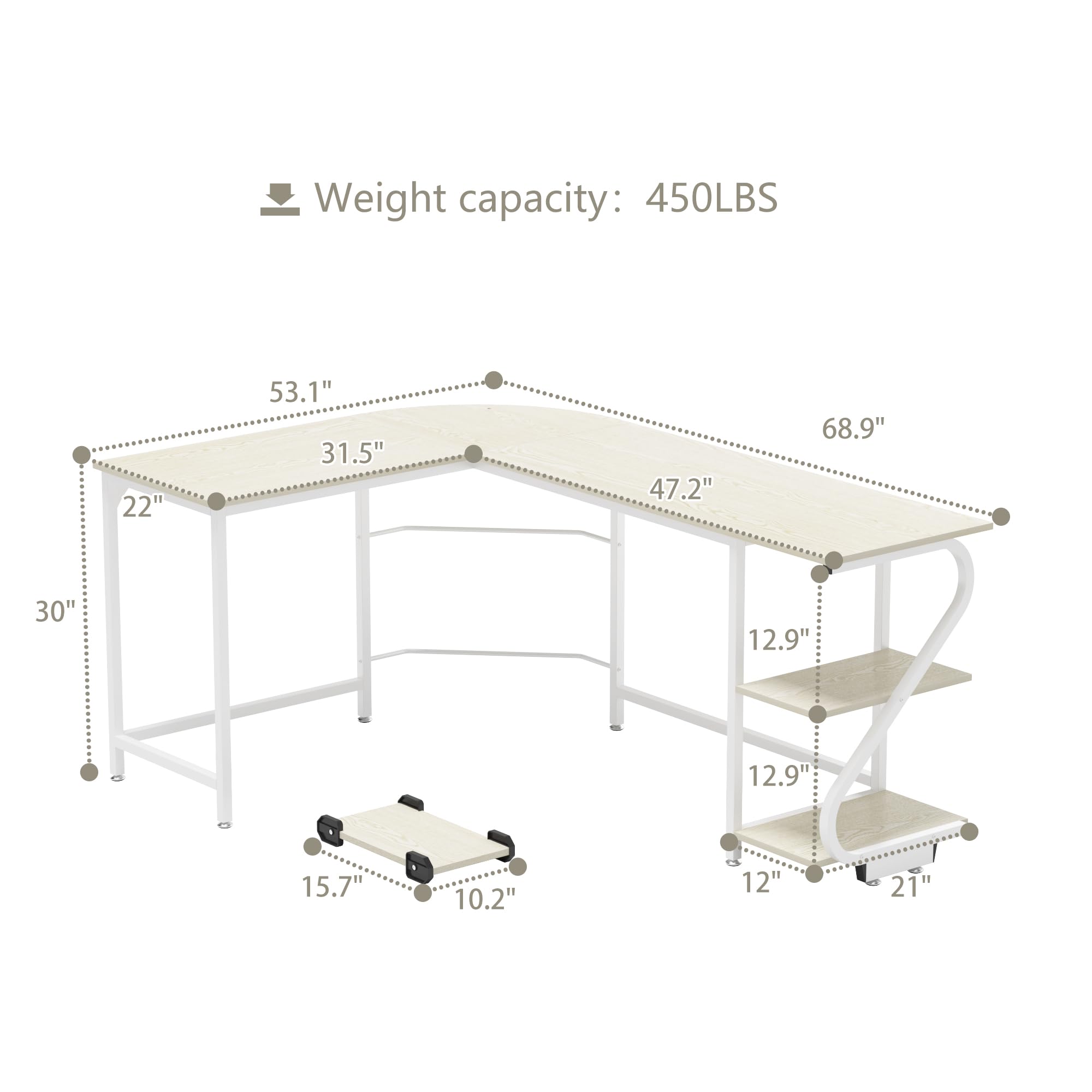 Weehom Reversible L-Shaped Computer Desk with Storage - Home Office Gaming Workstation, Corner Writing Table for Small Spaces, Beige - Perfect for Home Office, Gaming Setup & Study Spaces
