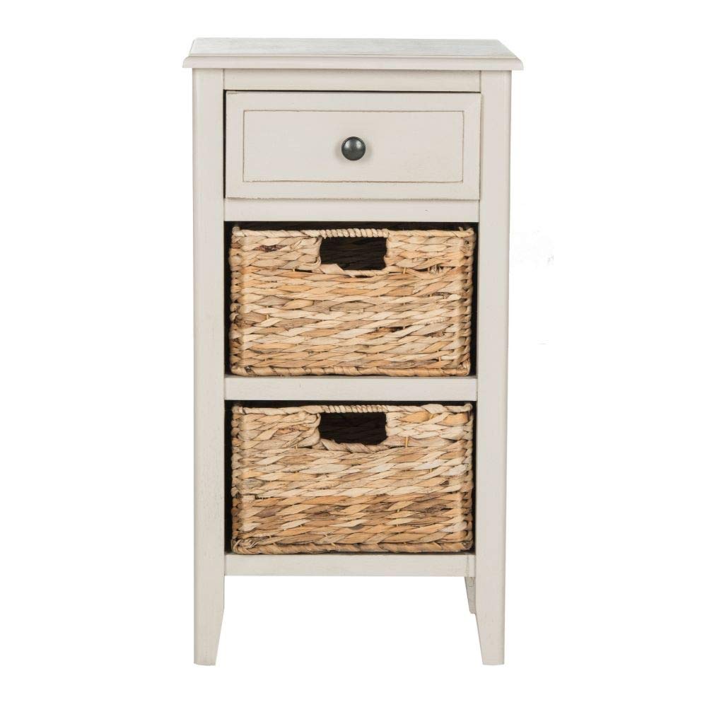 Safavieh Everly Vintage Grey 1-Drawer Side Table with 2 Removable Baskets - Nightstand, Bedside Table for Bedroom, Living Room, Nursery Home Decor