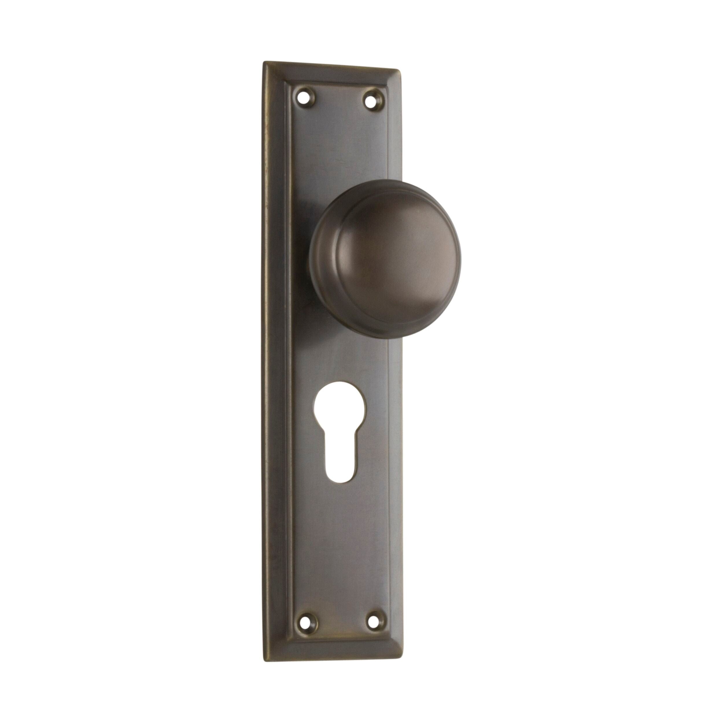 Richmond Euro Antique Brass Door Knob Pair - 0841E (H200xW50xP62mm) - Classic Vintage Style for Bedroom, Bathroom & Interior Doors