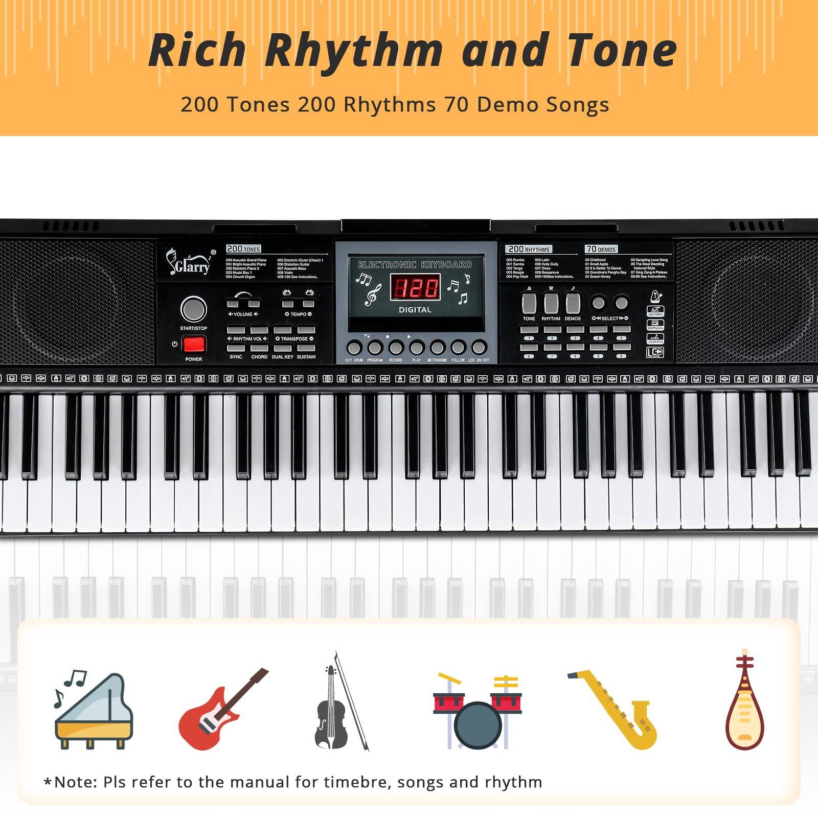 GLARRY 61-Key Full Size Portable Electric Keyboard Piano Set for Beginners & Kids - Includes Piano Bench, Stand, Music Stand, Microphone, Headphone & Power Supply - Perfect for Home Practice, Music Lessons & Christmas Gifts