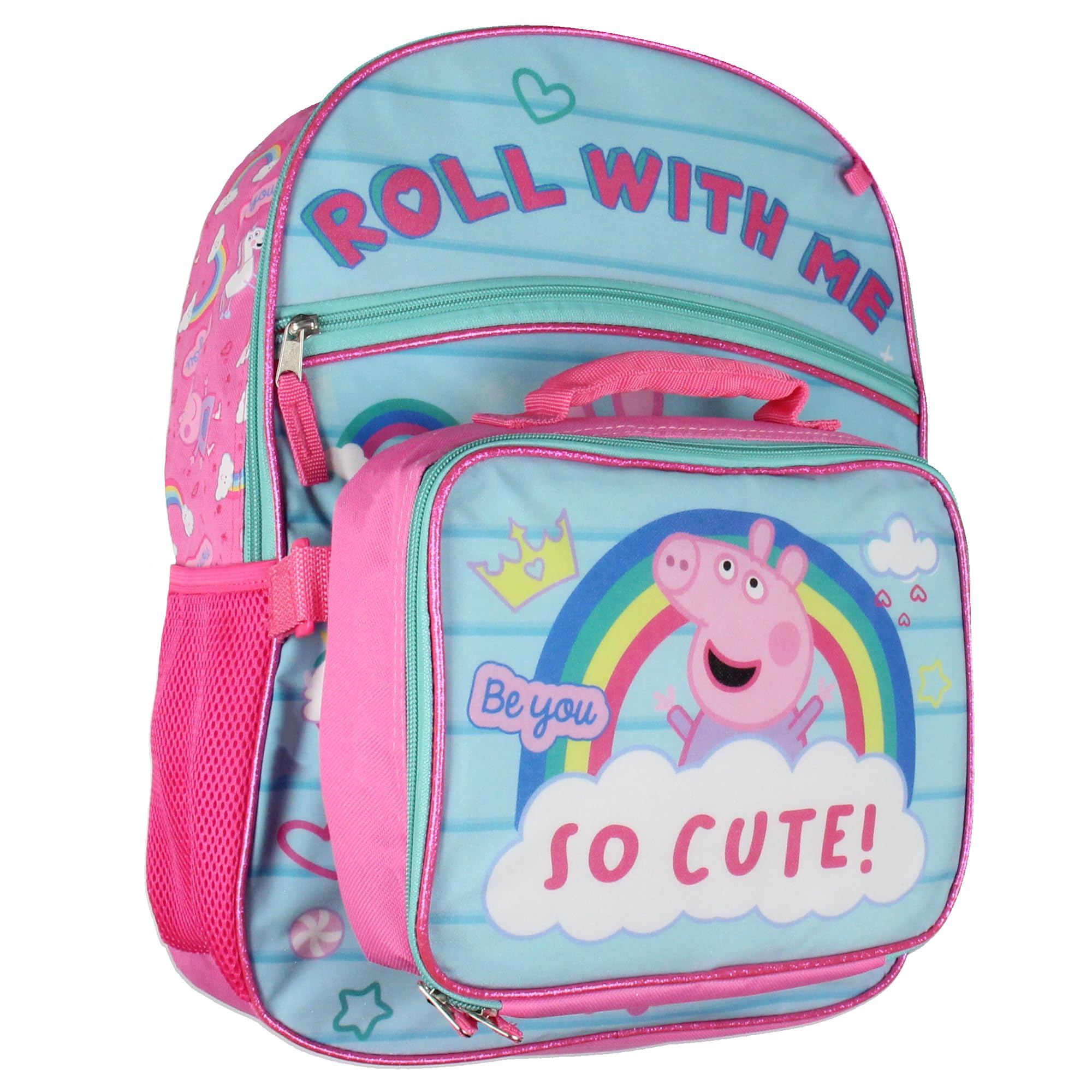 Peppa Pig Backpack Set for Kids - School & Travel Backpack with Lunch Box, Drawstring Bag, Pencil Case & Keychain | Durable & Cute Backpack for Girls & Boys | Perfect for Preschool, Kindergarten & Day Trips