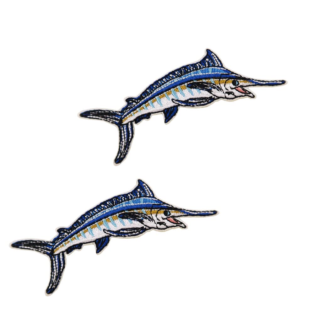 DIY Deep Sea Fish Shirt Iron-On Patch - Blue Marlin & Swordfish Embroidered Applique for T-Shirts, Jackets & Hats | Perfect for Marine Life Lovers & Ocean-Themed DIY Projects
