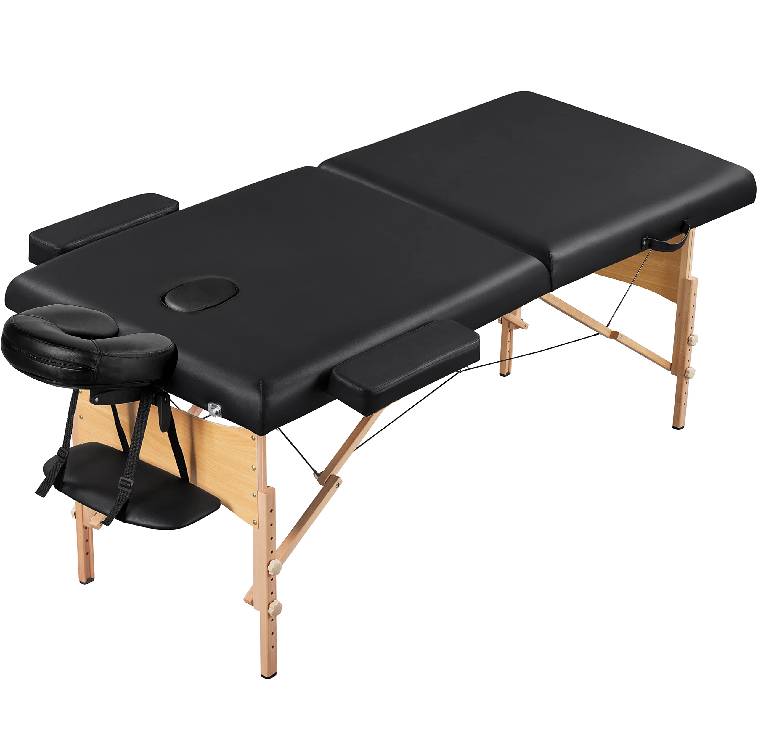 Yaheetech 70cm Folding Massage Table - Professional 2-Section Solid Wood Massage Bed for Spa, Therapy & Cosmetic Use - Black | Perfect for Home, Salon & Clinic Relaxation