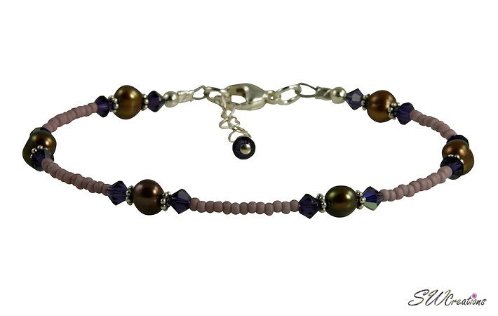 Elegant Purple Brown Pearl Beaded Anklet for Women - Boho Chic Ankle Bracelet for Summer, Beach, and Festival Outfits