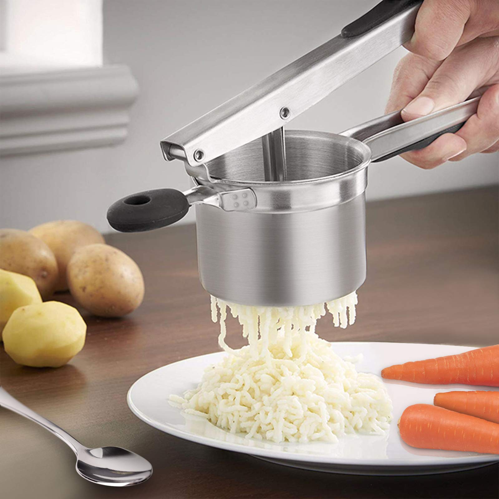 Premium Stainless Steel Potato Ricer & Masher - Anti-Slip Ergonomic Handle for Smooth Purees - Perfect for Baby Food, Vegetables & Fruits - Ideal for Homemade Meals, Restaurants & Healthy Cooking