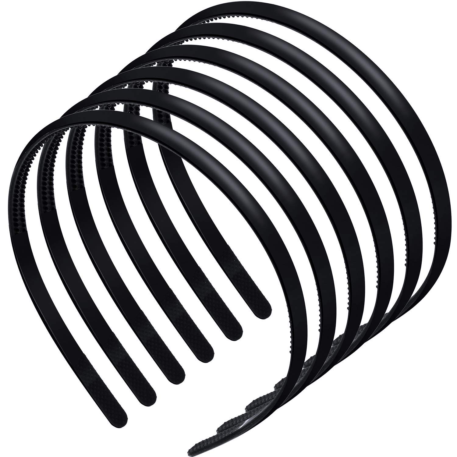6-Piece Black Plastic Plain Headbands with Teeth Comb - 8mm Skinny Hair Bands for Women & Girls - Perfect for Halloween, DIY Styling & Everyday Hair Accessories