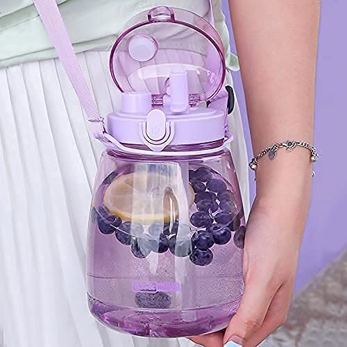 45oz Kawaii Water Bottle with Straw - Leakproof & BPA Free - 2 Drinking Ways, Cute Purple Water Jug with Strap for Women, Teen Girls & School | Gym, Hiking, Workout & Daily Use