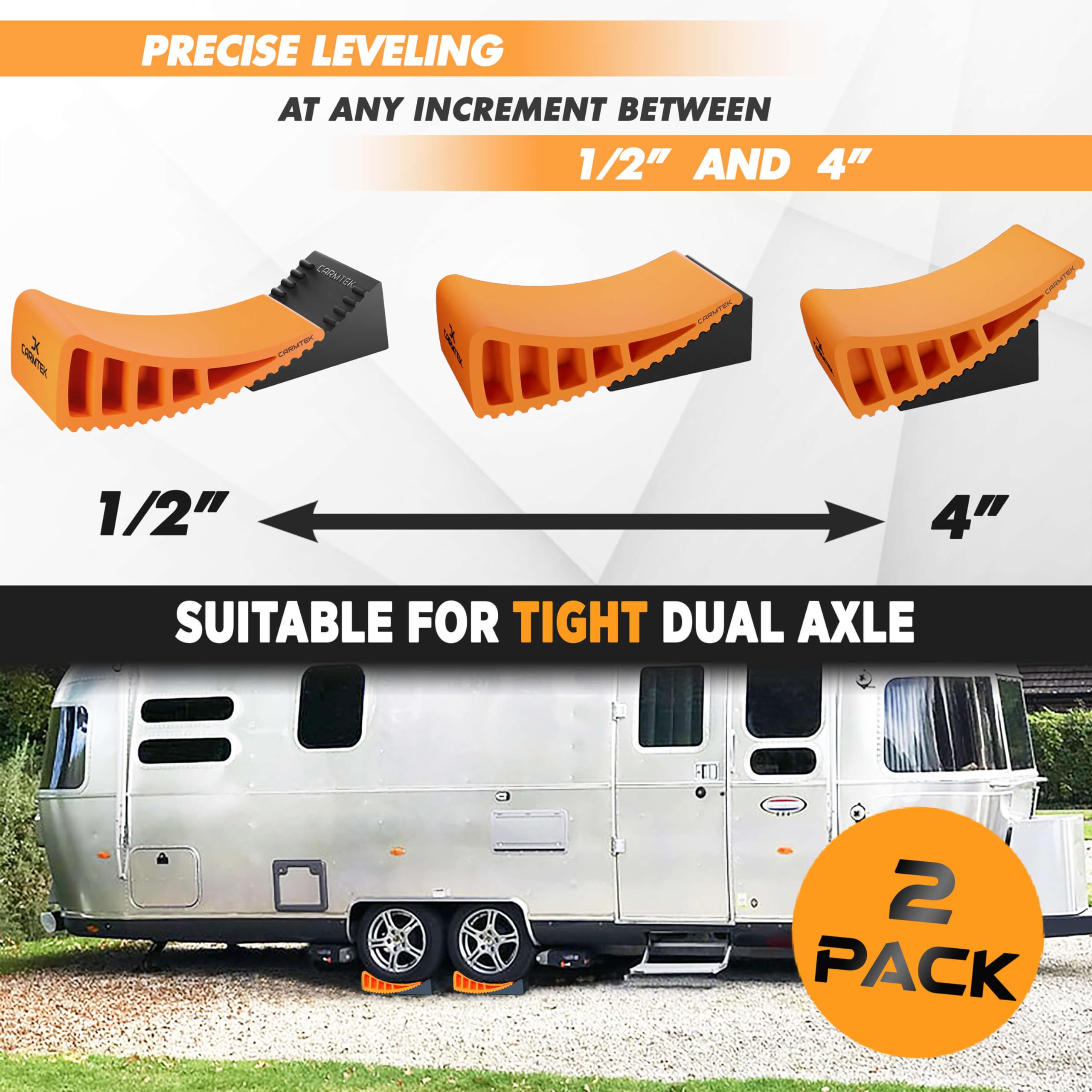 CARMTEK Camper Leveler Premium Kit - RV Leveling System with Wheel Chocks, Rubber Mats & Carry Bag for Dual Axle Trailers | Fast Setup for RV, Travel Trailer & Camper | Perfect for Camping, Road Trips & Outdoor Adventures
