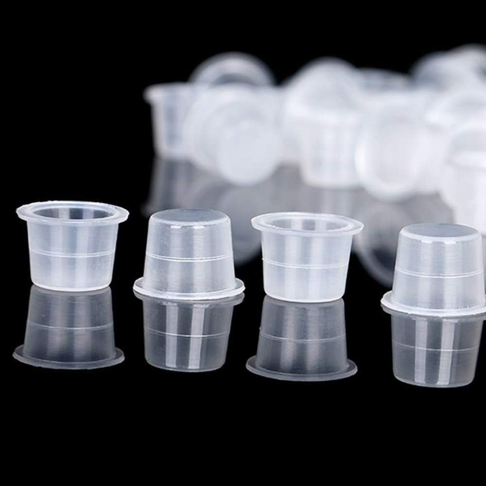 RAJry 100pcs Medium Disposable Tattoo Ink Cups - Plastic Pigment Caps for Tattoo Artists & Professionals - Perfect for Tattoo Studios, Home Use & Travel Tattoo Kits