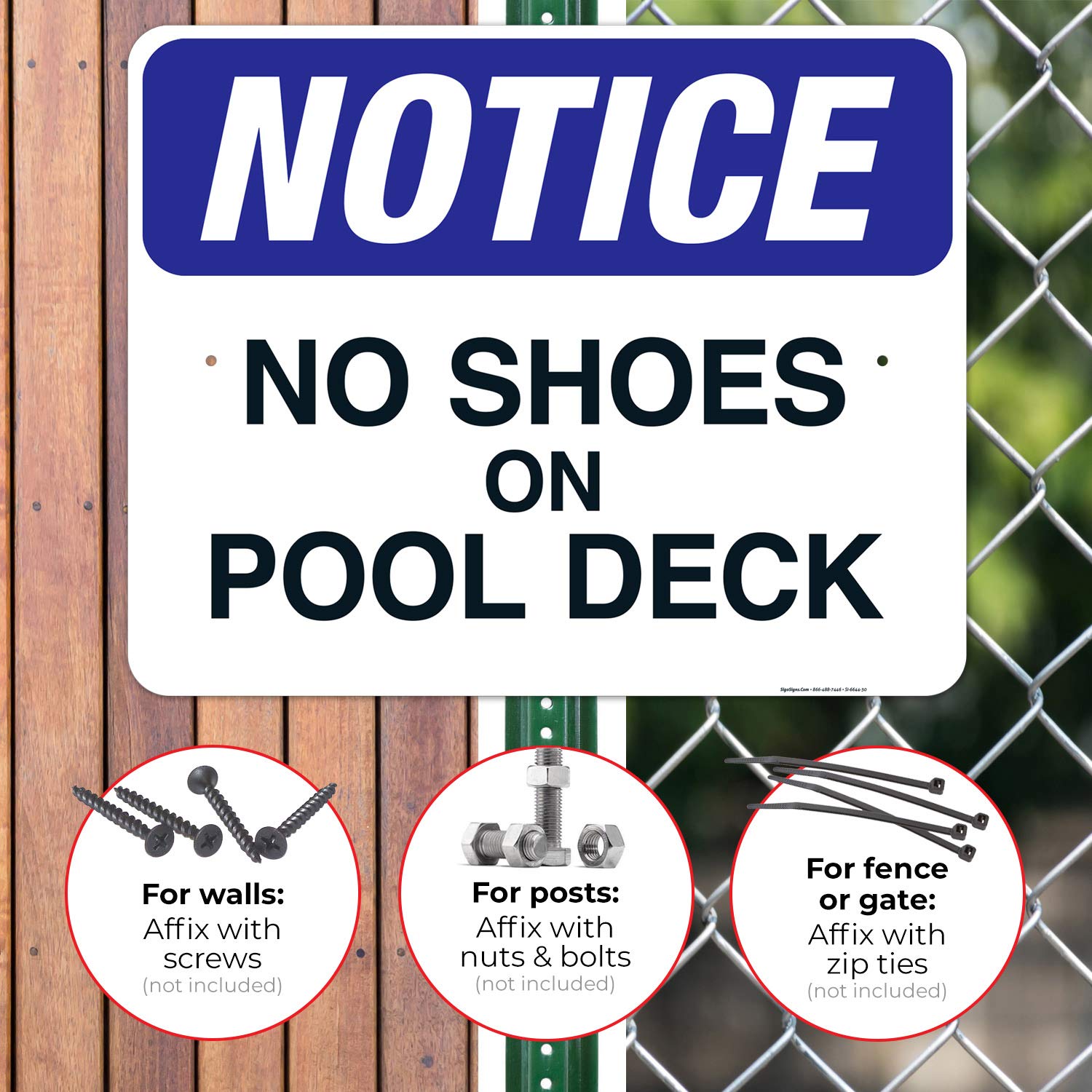 Pool Rules Sign - No Shoes On Pool Deck, 24x30 Inches, Rust-Free .063 Aluminum, Fade Resistant, Indoor/Outdoor Use, Made in USA - Perfect for Public Pools, Hotels, Resorts & Community Swimming Areas
