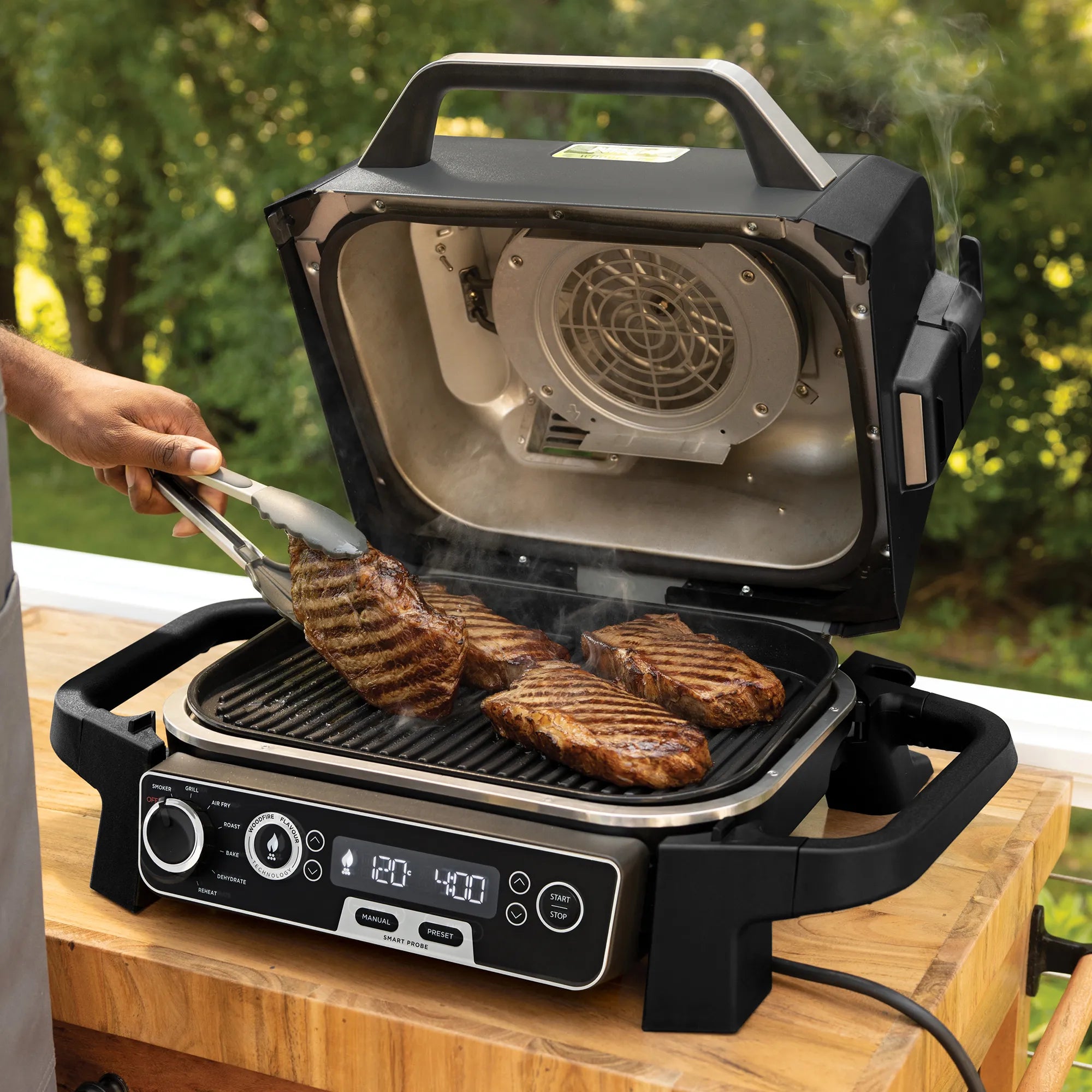 Ninja Woodfire Electric BBQ Grill & Smoker - Outdoor Cooking & Backyard Grilling for Steak, Chicken, Ribs & Vegetables | Perfect for Patio, Camping & Tailgating