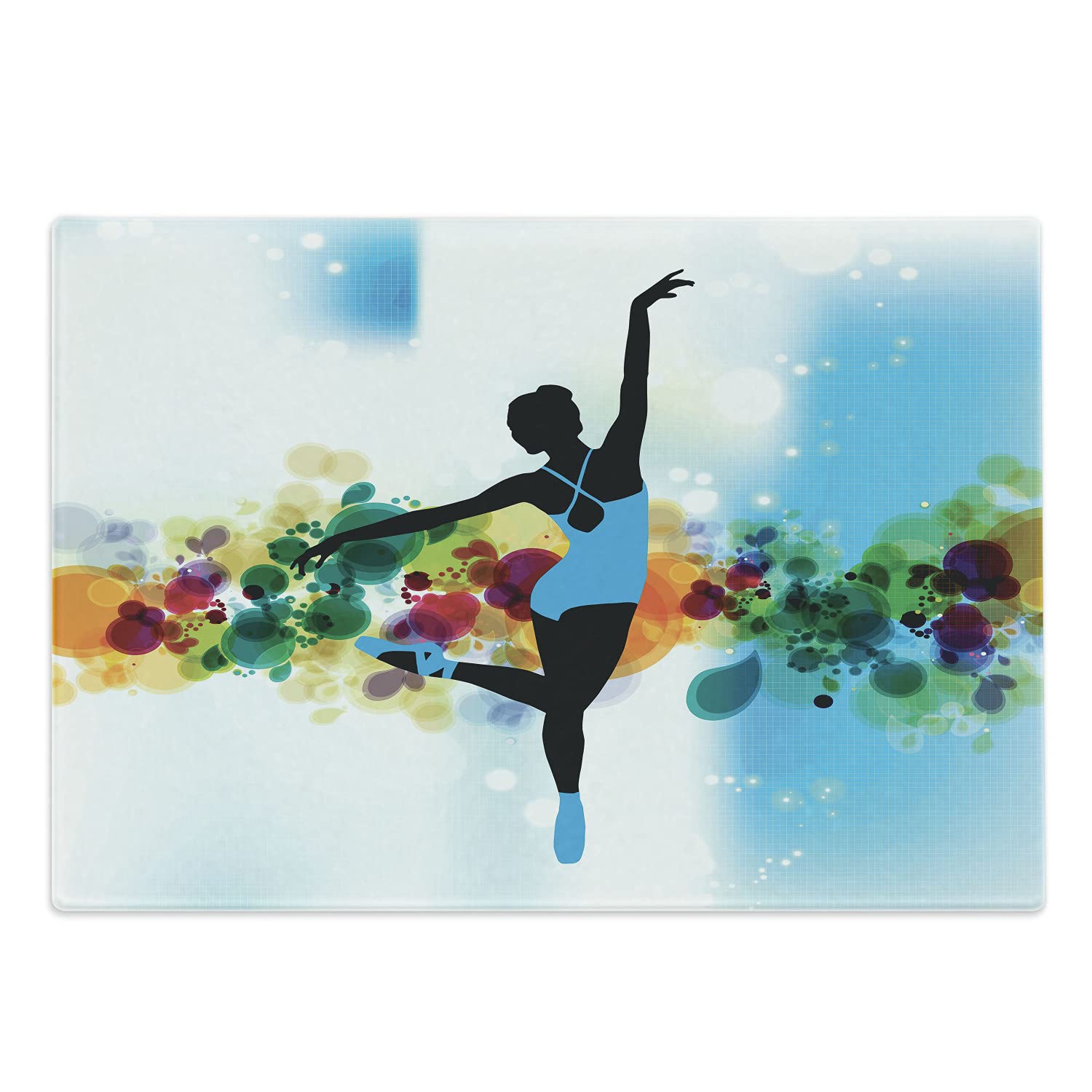 Ambesonne Ballet Themed Cutting Board - Vibrant Ballerina Dancing with Digital Bubbles & Color Circles - Tempered Glass Serving Board for Kitchen & Dining - Large Multicolor Decorative Chopping Board for Entertaining, Gift Giving & Home Decor