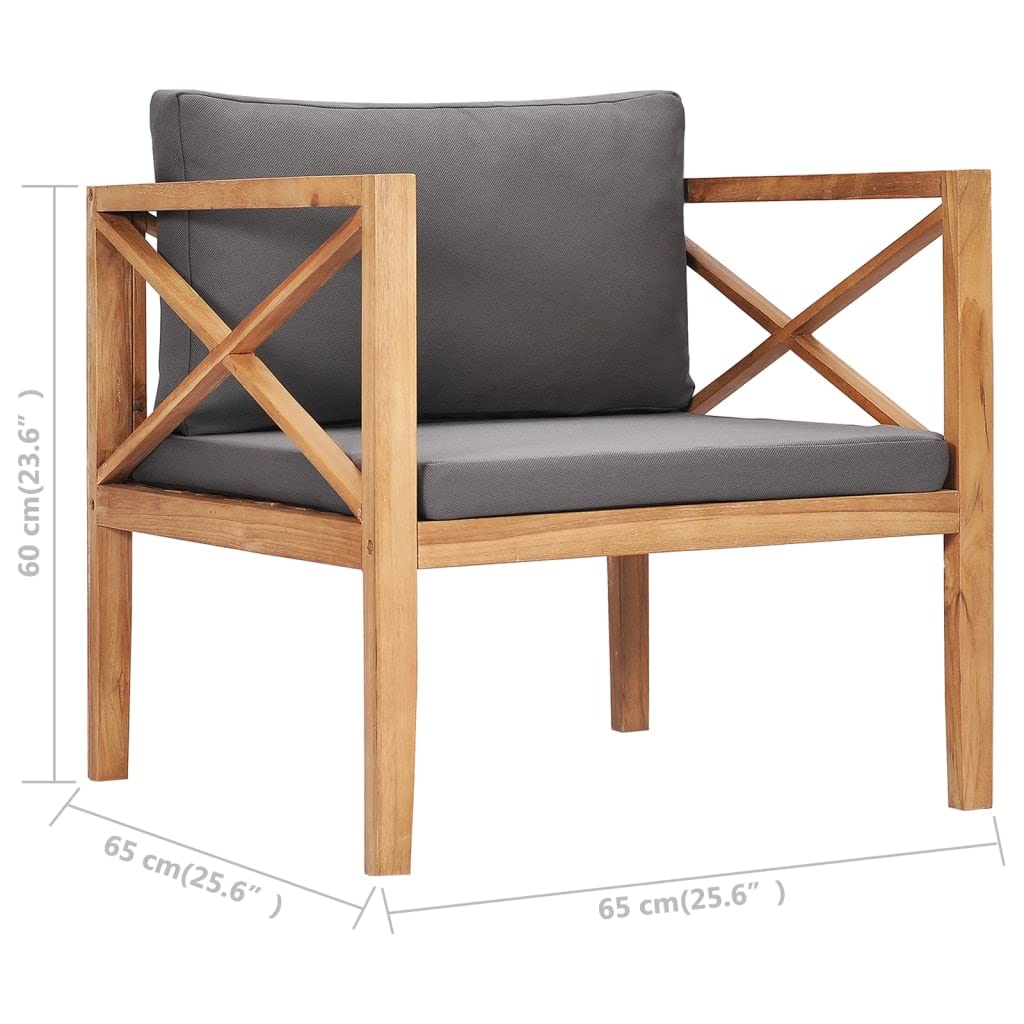 Premium Solid Teak Wood Patio Chair with Dark Gray Cushion - Weather-Resistant Scandinavian Style Outdoor Furniture - Perfect for Garden, Poolside & Backyard Relaxation