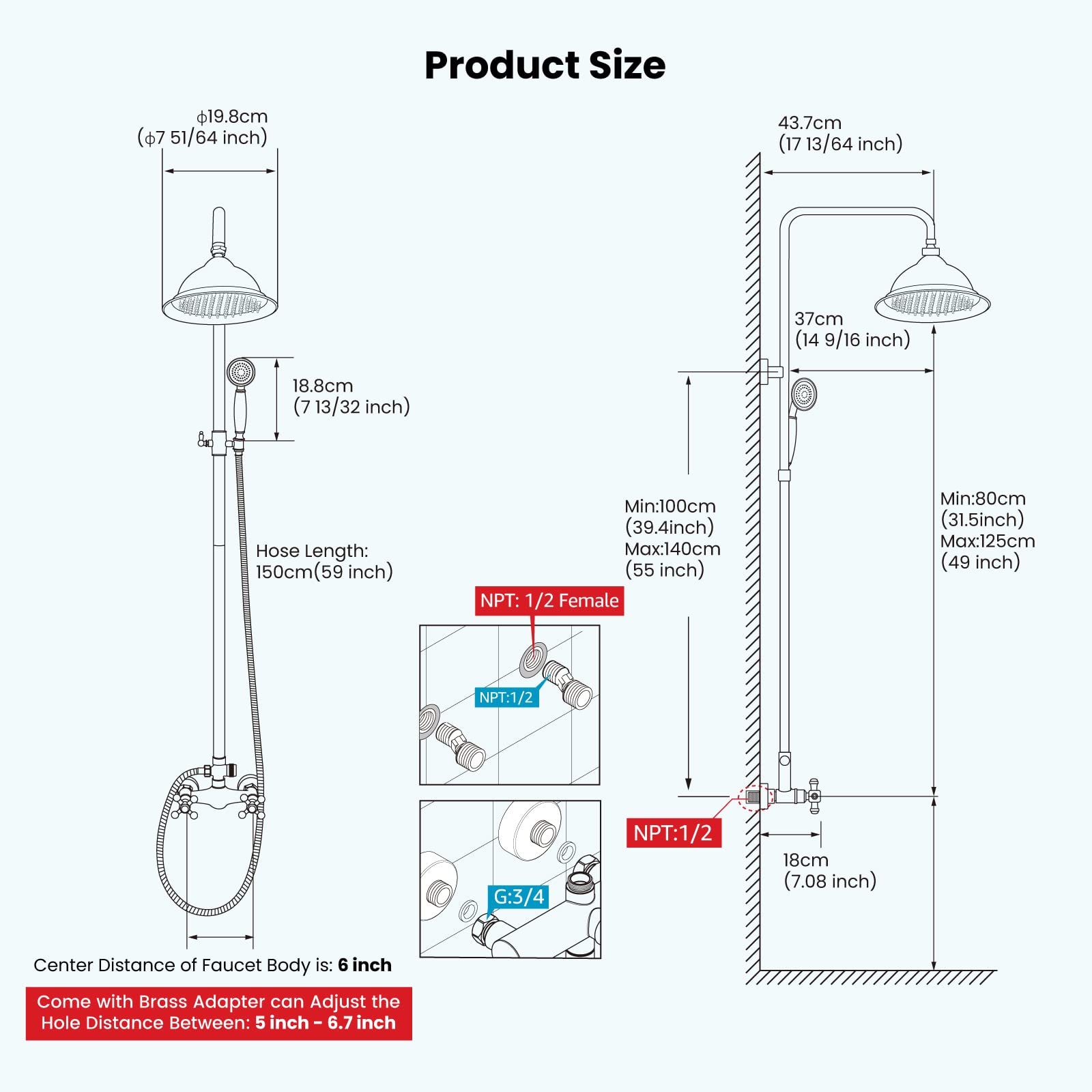 Gotonovo 8 Inch Brushed Nickel Shower Faucet Set - Rainfall Shower Head with Double Cross Handle & Handheld Spray - Wall Mount Bathroom Shower System for Luxurious Spa Experience at Home
