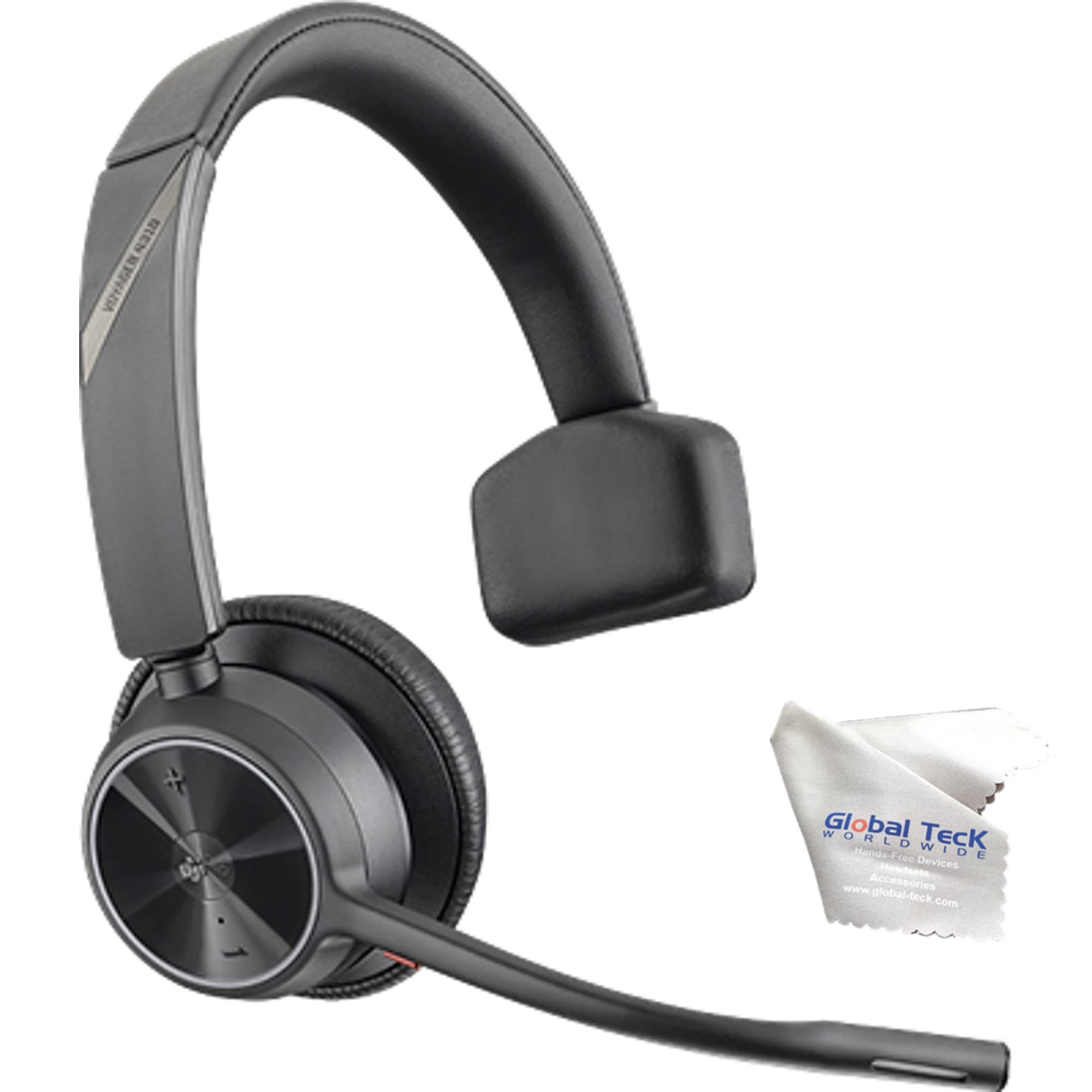 Poly Voyager 4310 UC Wireless Bluetooth Mono Headset with USB-A Adapter - Compatible with Teams, Zoom, RingCentral, Vonage | PC/Mac & Deskphone Use | Includes Global Teck Microfiber Cleaning Cloth | Perfect for Remote Work, Call Centers & Office Communications
