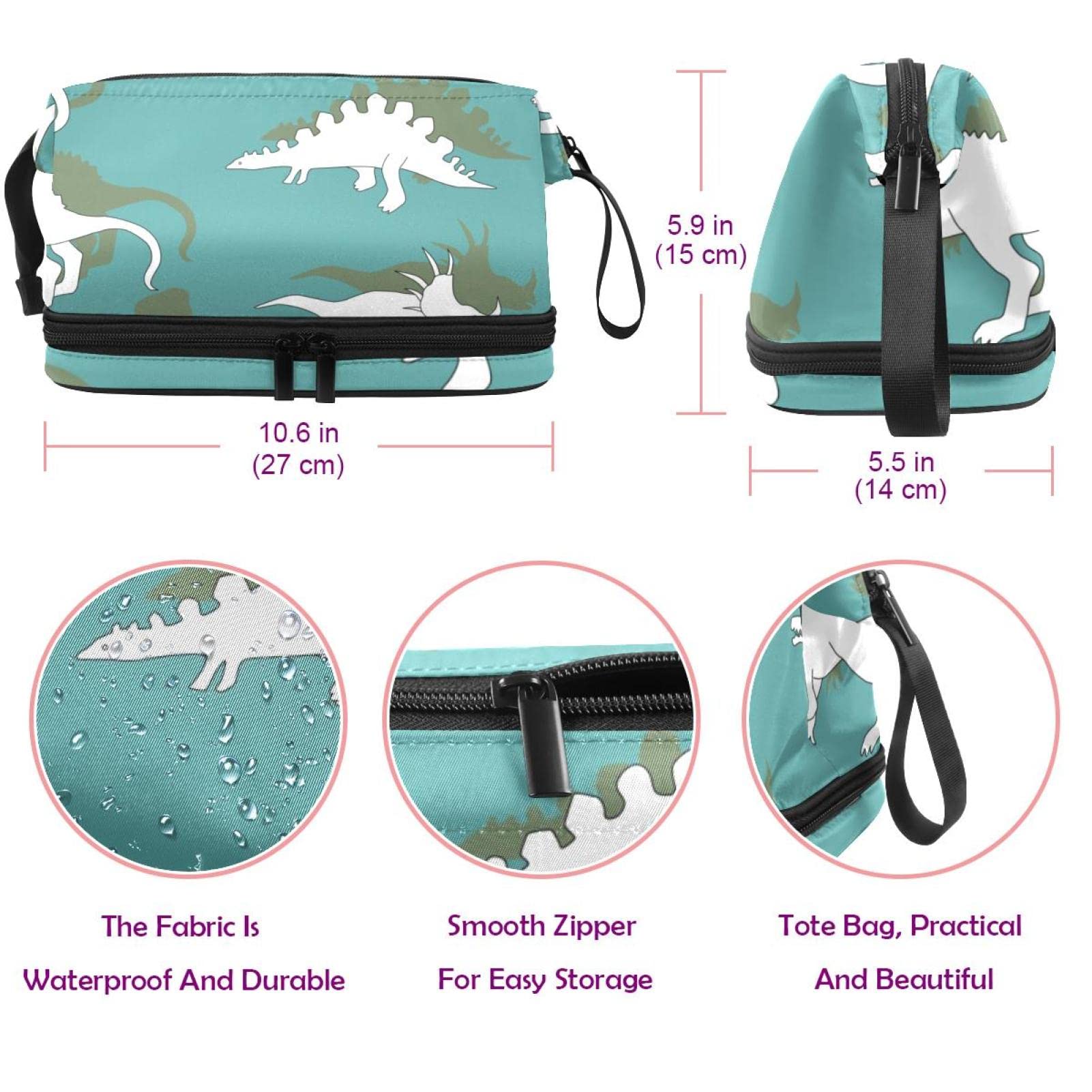 Large Makeup Bag for Travel - White Dinosaur Cosmetic Organizer & Toiletry Bag for Women | Perfect for Travel, Gym, and Daily Essentials Storage