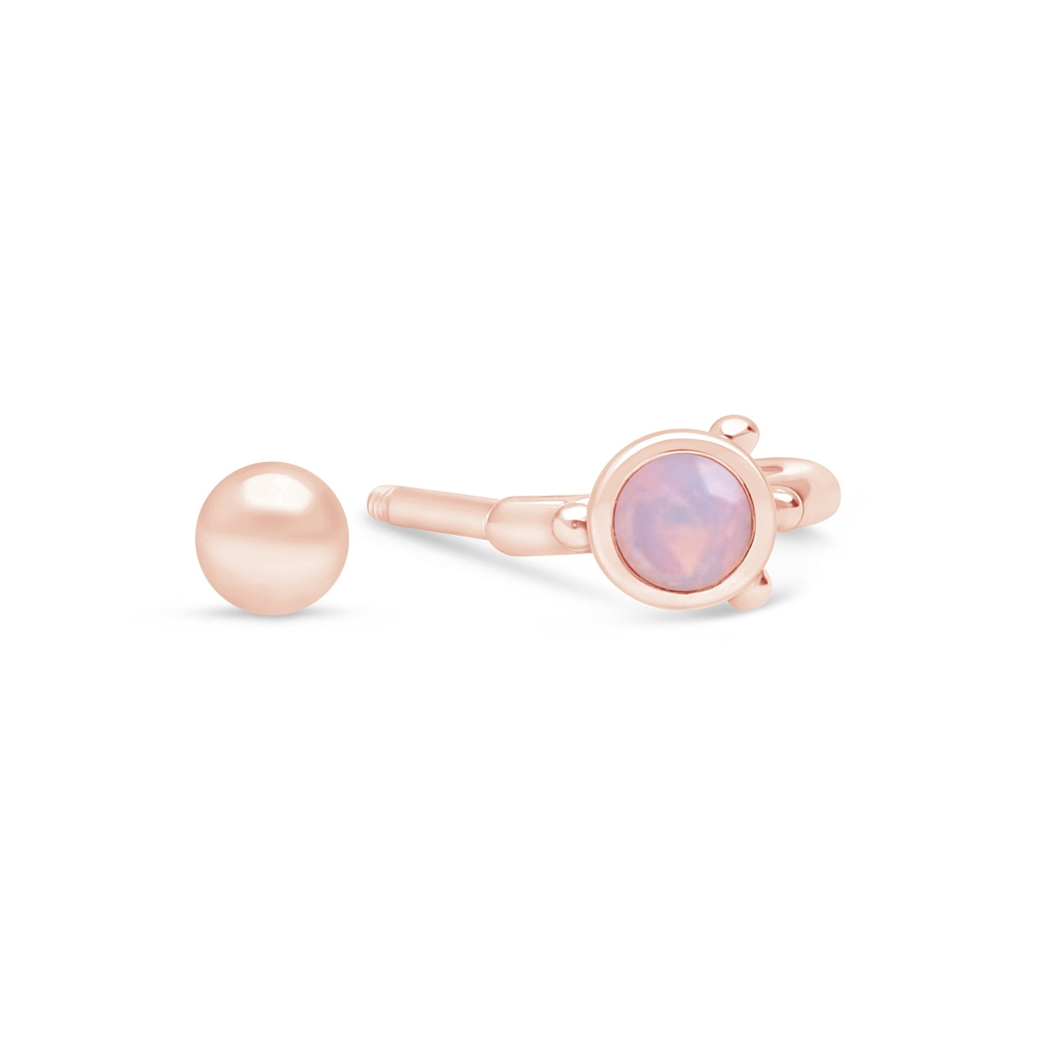 14k Rose Gold Pink Opal Huggie Earrings | Dainty Hoop Earrings for Women | Perfect for Everyday Wear, Date Nights & Gifts