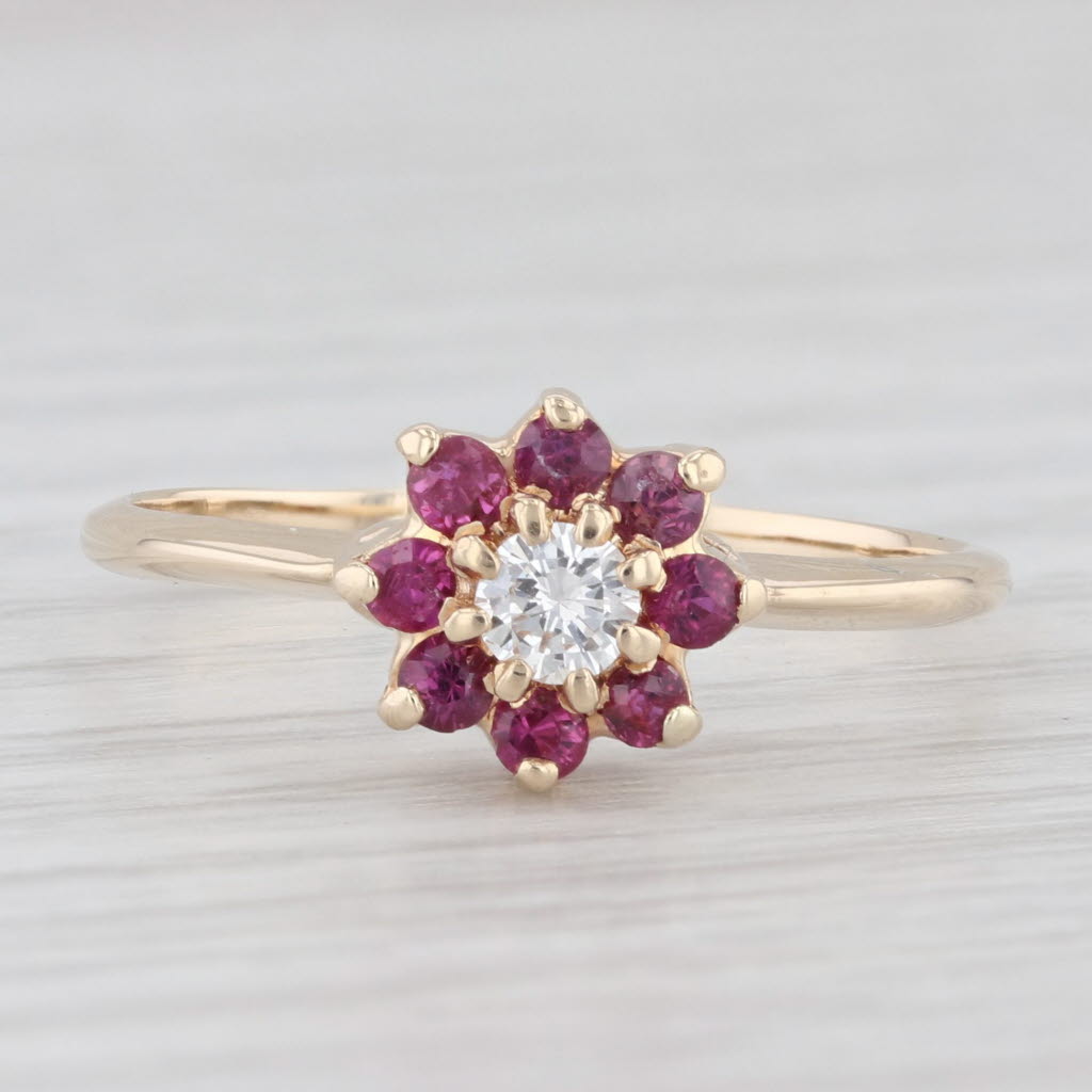 0.40ctw Natural Ruby & Diamond Flower Cluster Ring in 14k Yellow Gold, Size 8.25 - Elegant Jewelry for Weddings, Anniversaries & Special Occasions