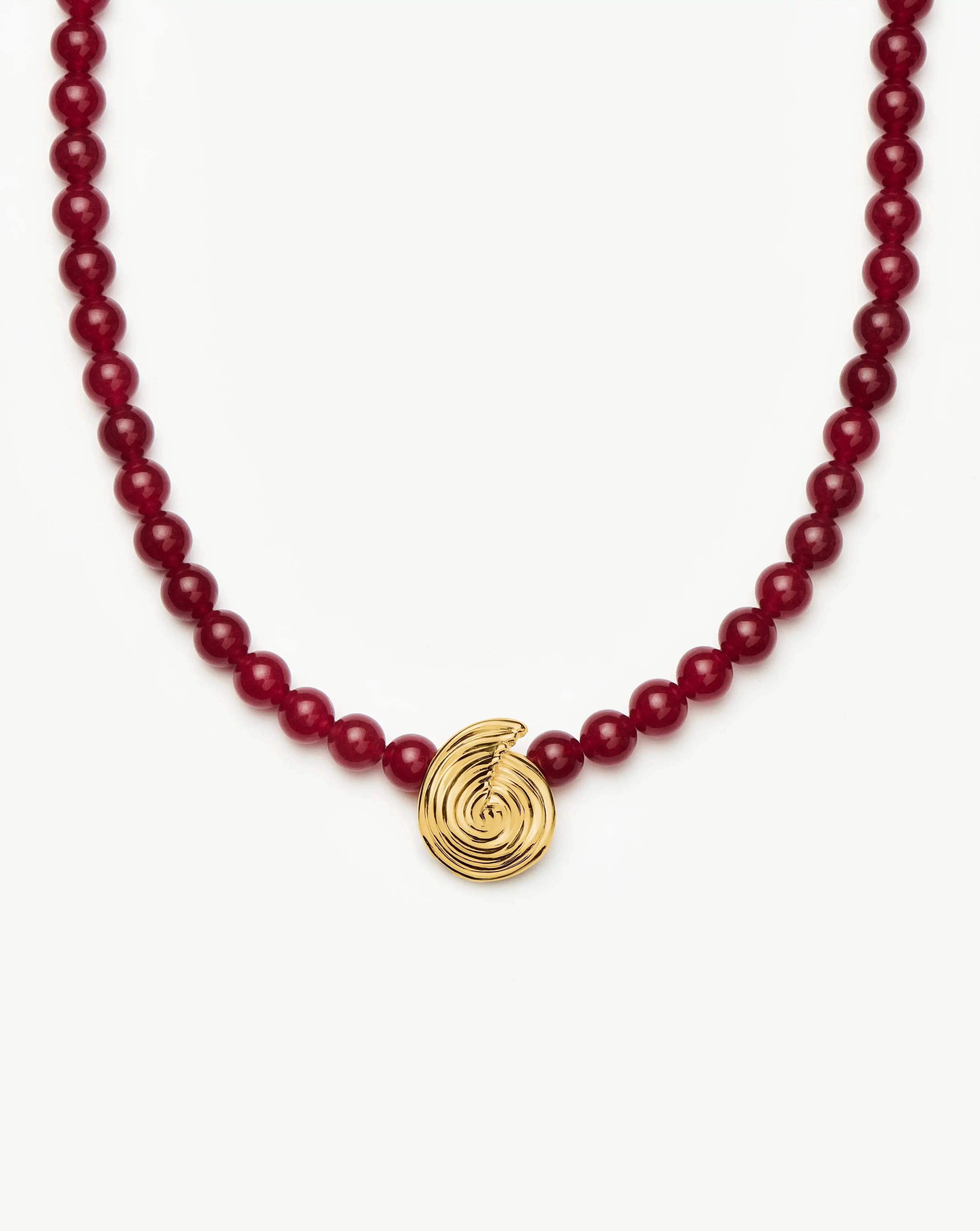 Spiral Gemstone Beaded Pendant Necklace - 18k Gold Plated Dark Cherry Crystal Quartz Jewelry for Women | Elegant Gift for Birthday, Anniversary & Special Occasions