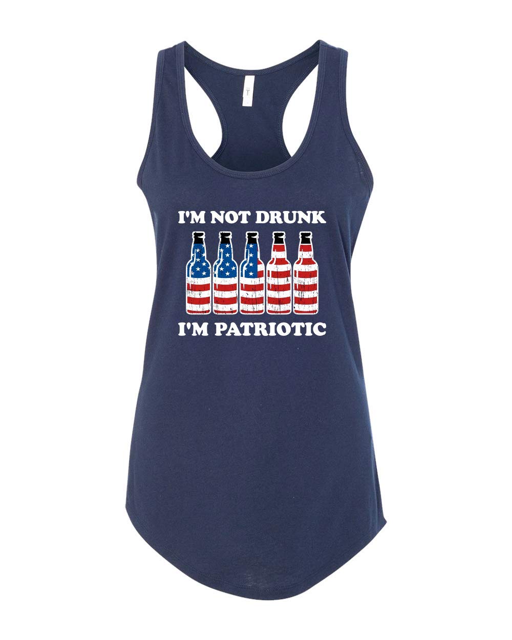 CreateMyTee | Funny Patriotic 'Not Drunk' Bottles Tank Top for Women - USA Flag Beer Drinking Racerback Shirt | Perfect for 4th of July Parties, BBQ Events & Summer Festivals
