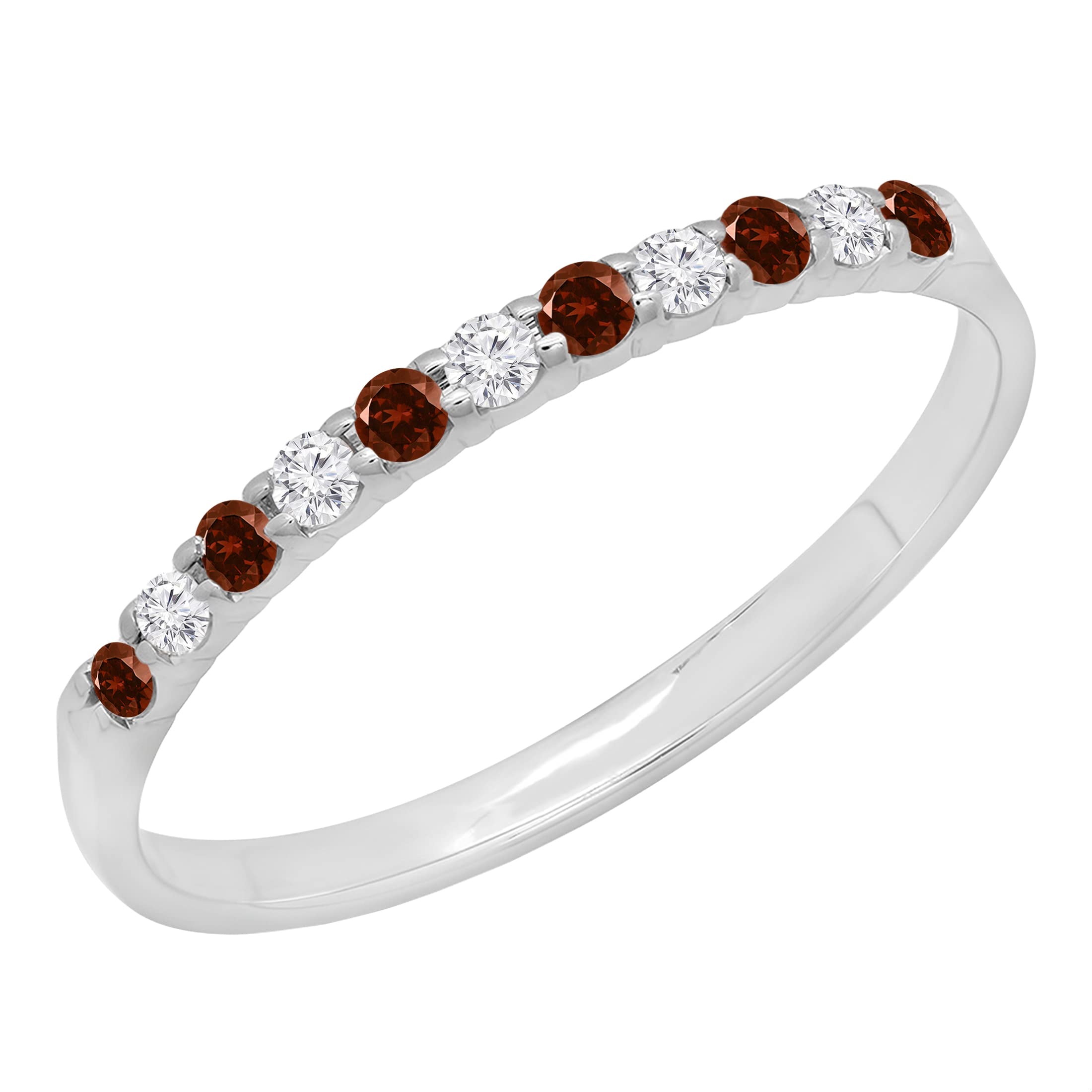Dazzlingrock Collection 14K Solid Gold Women's Stackable Wedding Band - Round Garnet & White Diamond Ring for Bridal, Anniversary & Everyday Wear