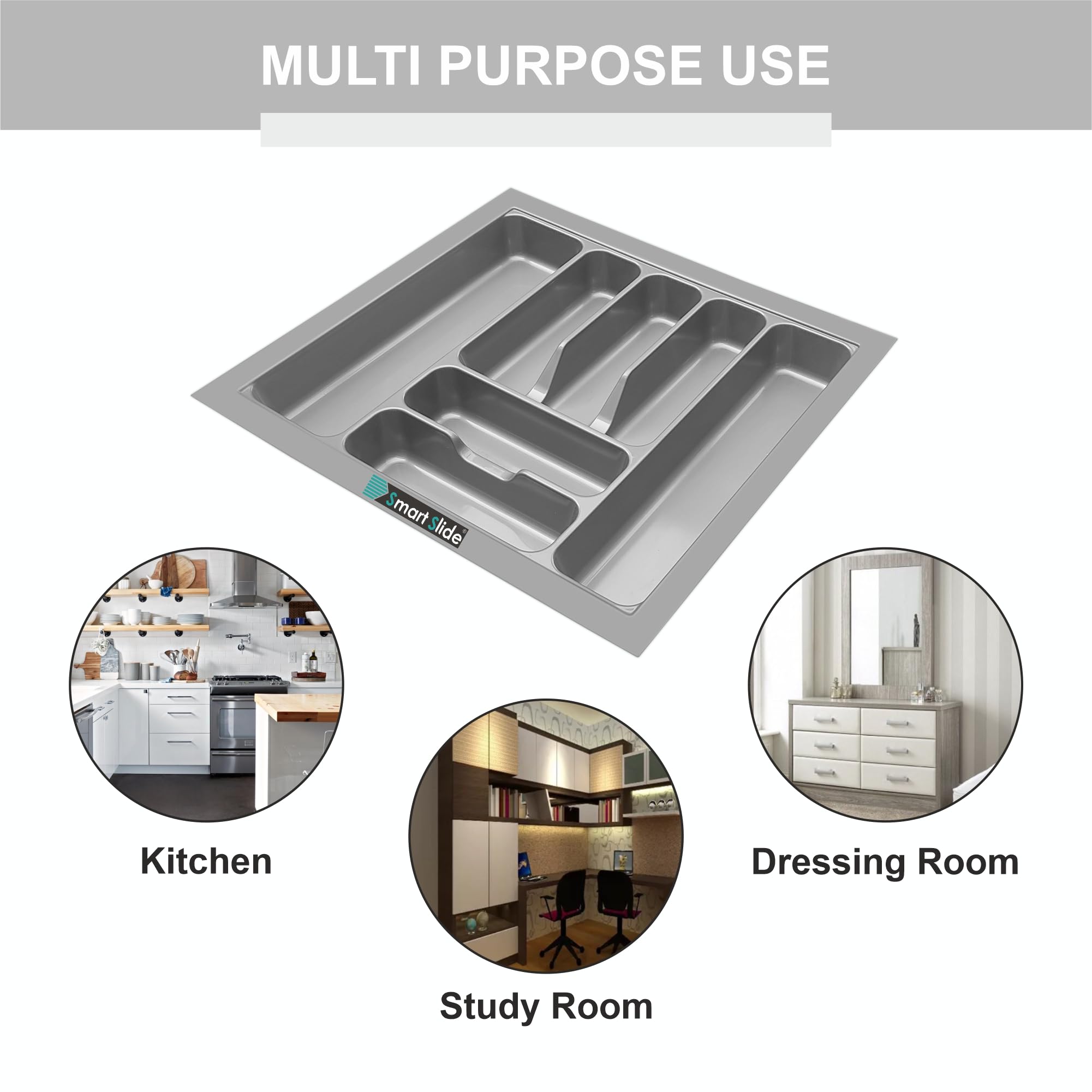 SmartSlide 530 X 475mm Kitchen Drawer Organizer - Cutlery Tray, Silverware & Cosmetics Storage for Modular Kitchen Baskets & Tandem Drawers - Perfect for Utensil Organization & Bathroom Accessories Storage