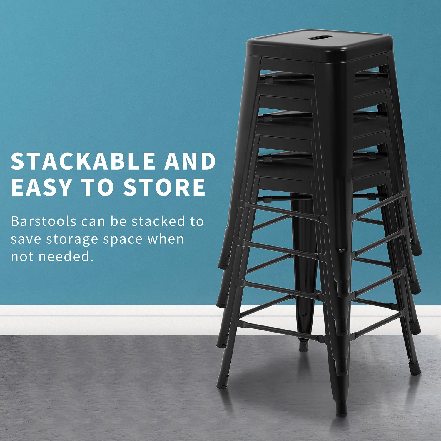 HCY 24 Inch Metal Dining Chairs Set of 4 - Stackable Bar Stools for Kitchen, Patio, Indoor & Outdoor Use - Durable Black Metal Chairs for Restaurant, Cafe, Bistro and Home Decor