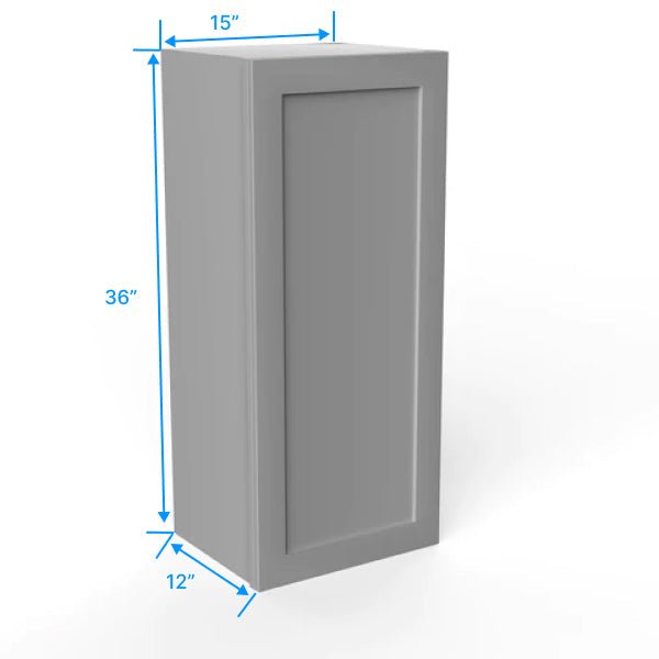 36 Inch Wall Cabinet - 15W x 36H x 12D Grey Shaker Style Kitchen Storage | Perfect for Pantry, Bathroom & Laundry Room Organization